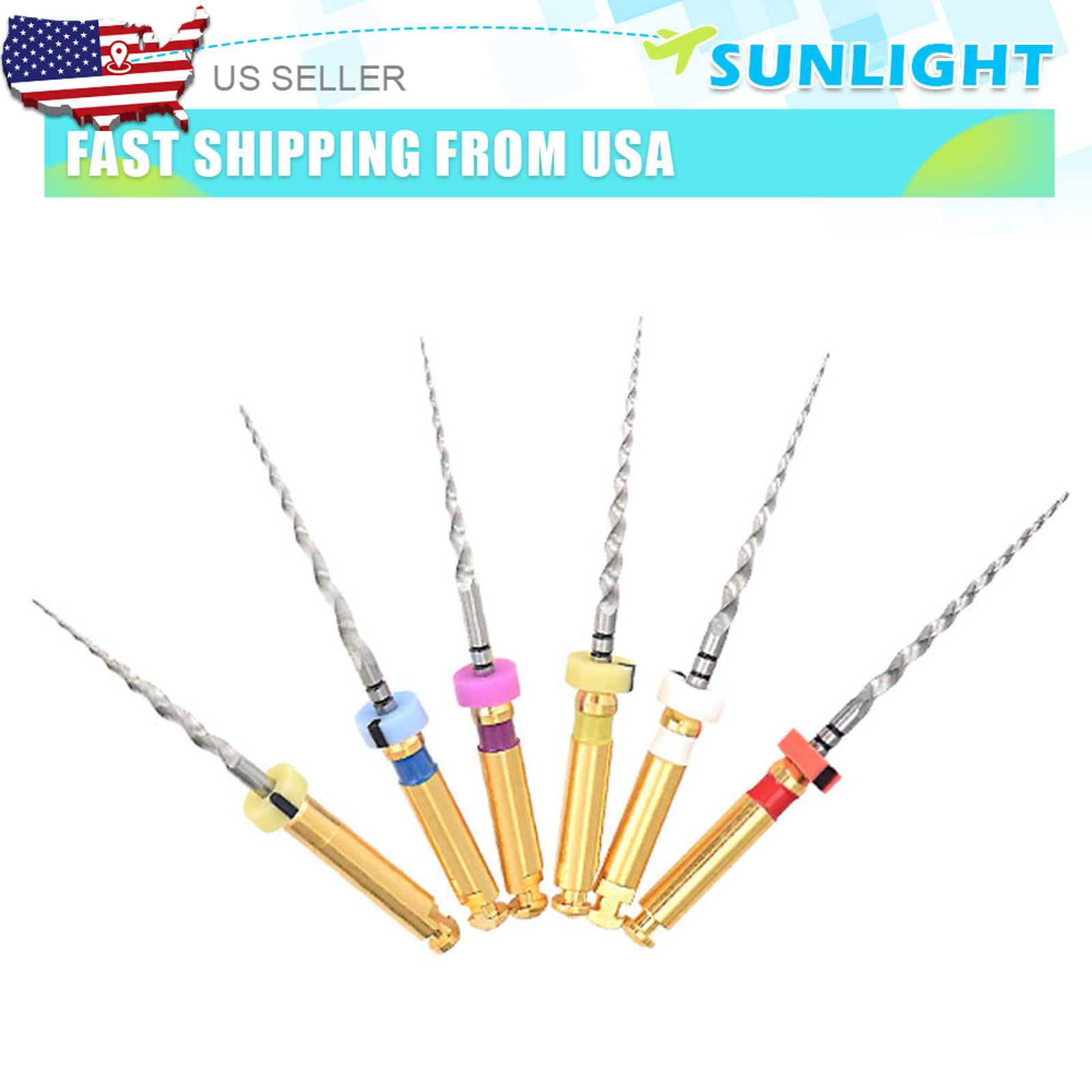 6Pcs/pack Dental Endo Rotary Files Gold Taper NITI Root Canal Files 19/25MM USA