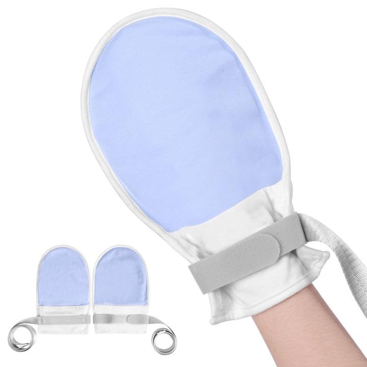 2PCs Medical Restraint Gloves with Touch Fasteners and Long Strap, Soft and S…