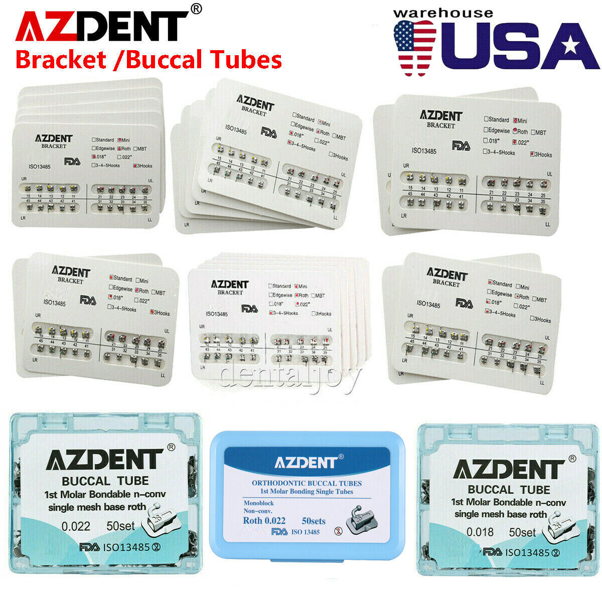 AZDENT Dental Ortho Mini Bracket Braces /Buccal Tubes 1st Molar Roth MBT 022
