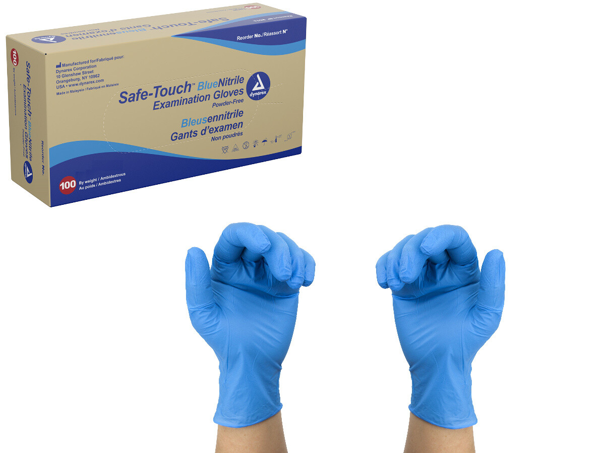 Dynarex Safe Touch Blue Nitrile Exam Gloves Powder Free – 1 box/100