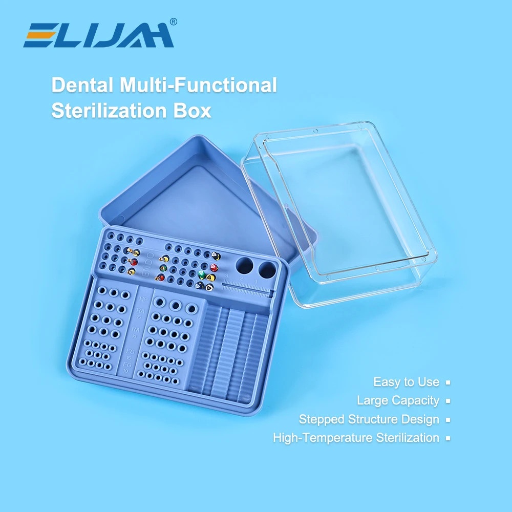 Dental Multi Functional Sterilization Box Dental Burs Box Endo Files Holder Blue