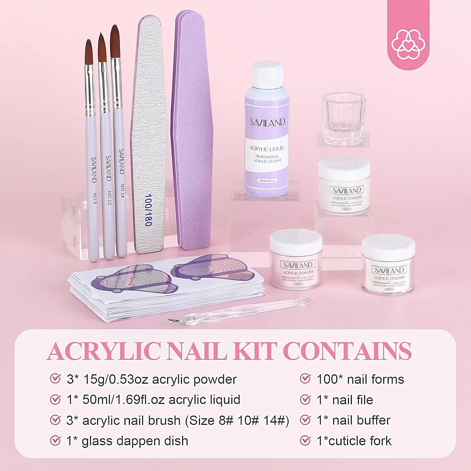SAVILAND Acrylic Nail Kit Starter Set: Acrylic Nail Kit for Beginners with Every