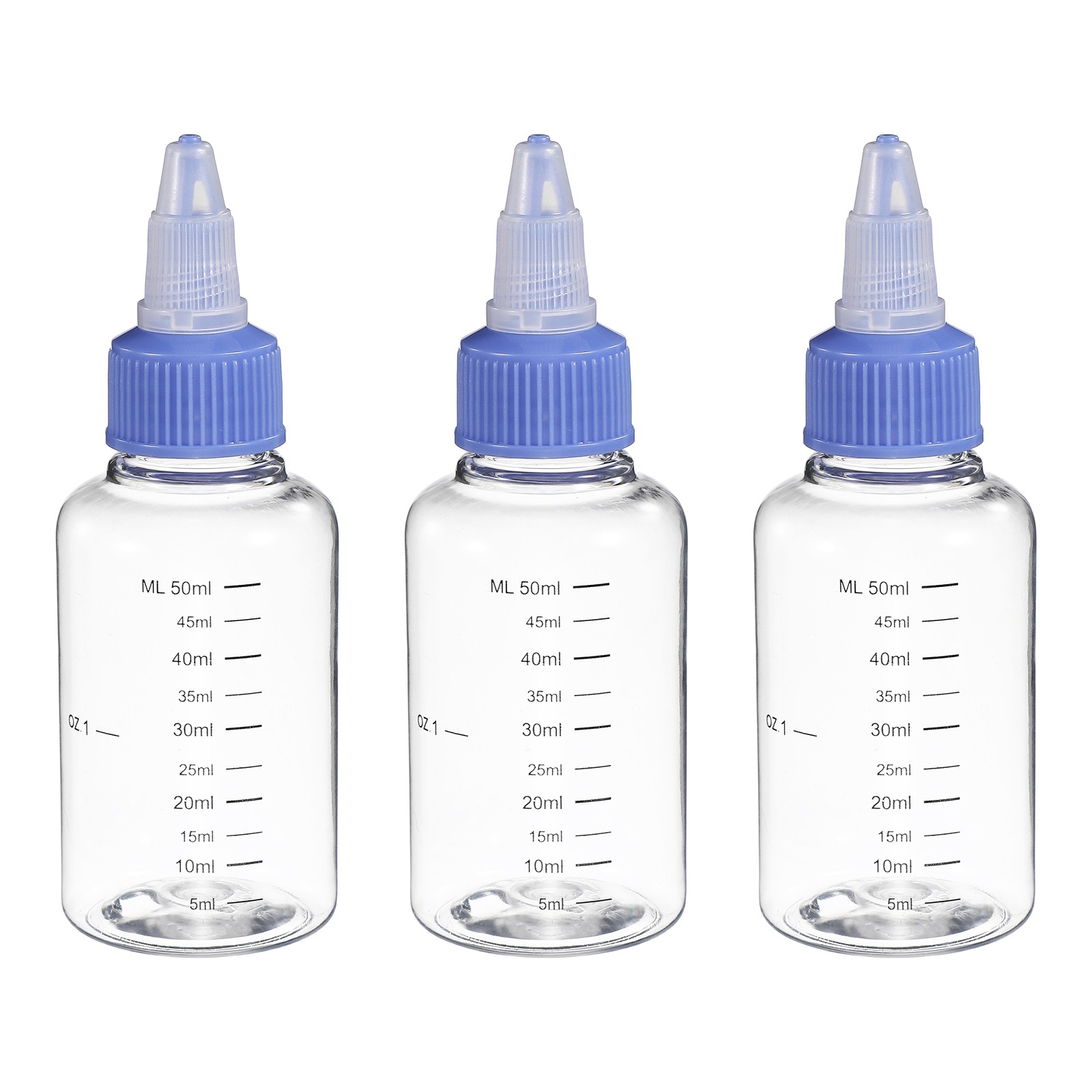 3 Pcs 50ml (2oz) Plastic Dispensing Bottle with Twist Cap, Transparent/Blue