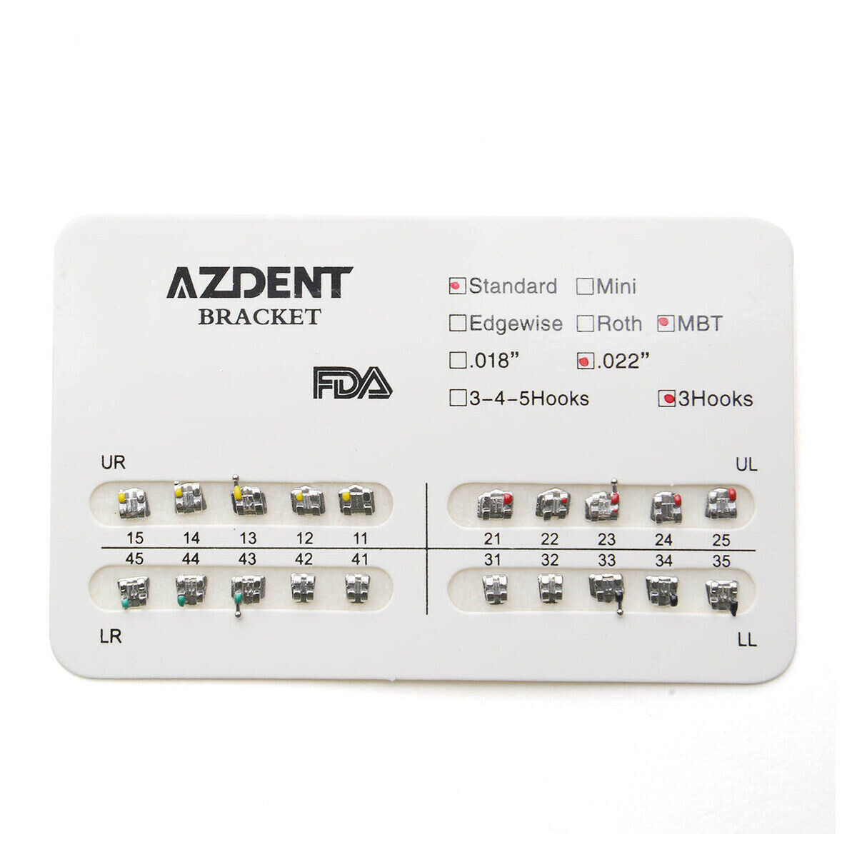 10packs AZDENT Dental Braces Brackets Mini/Standard MBT/Roth 022/018 Hooks 3 4 5