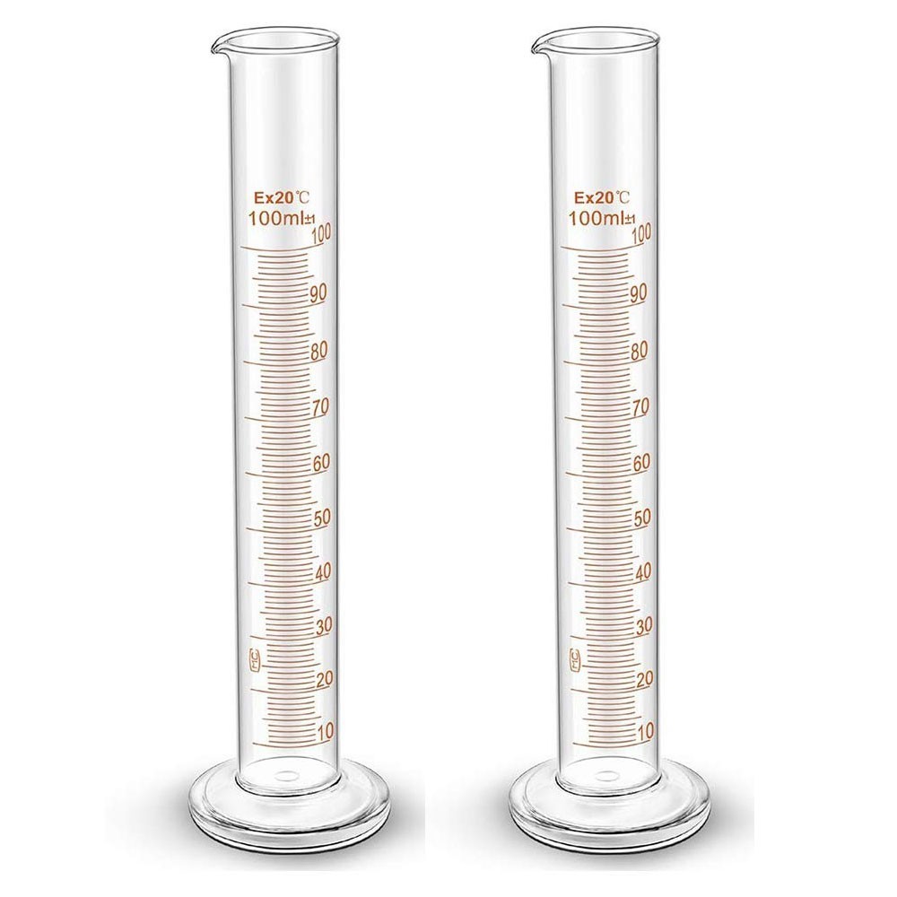 2Pcs Glass Measuring Cylinder Graduated Test Tube Lab Accessories 100ml/250ml