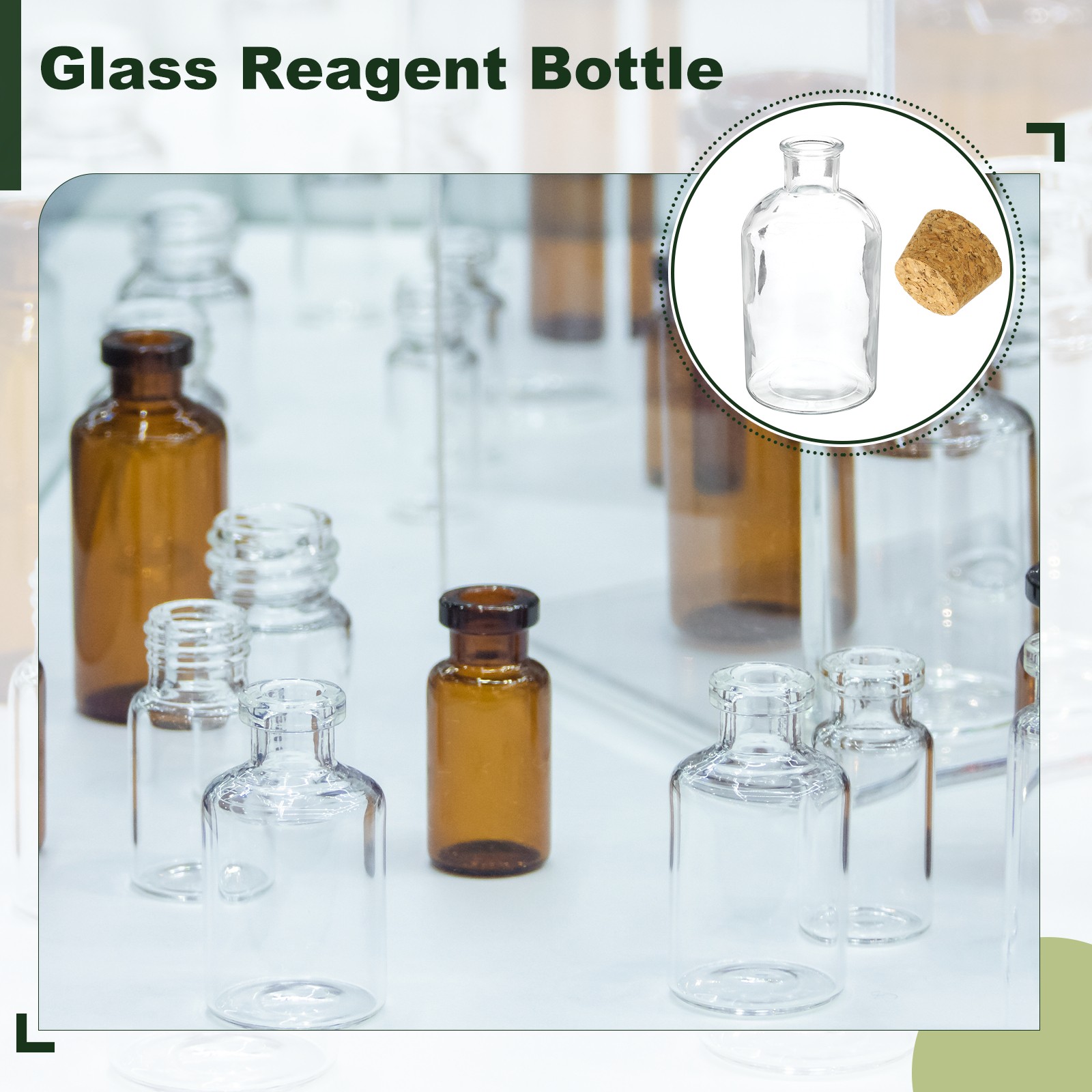 500ml Glass Reagent Bottle with Wood Stopper Narrow Mouth, Clear(16.9oz)
