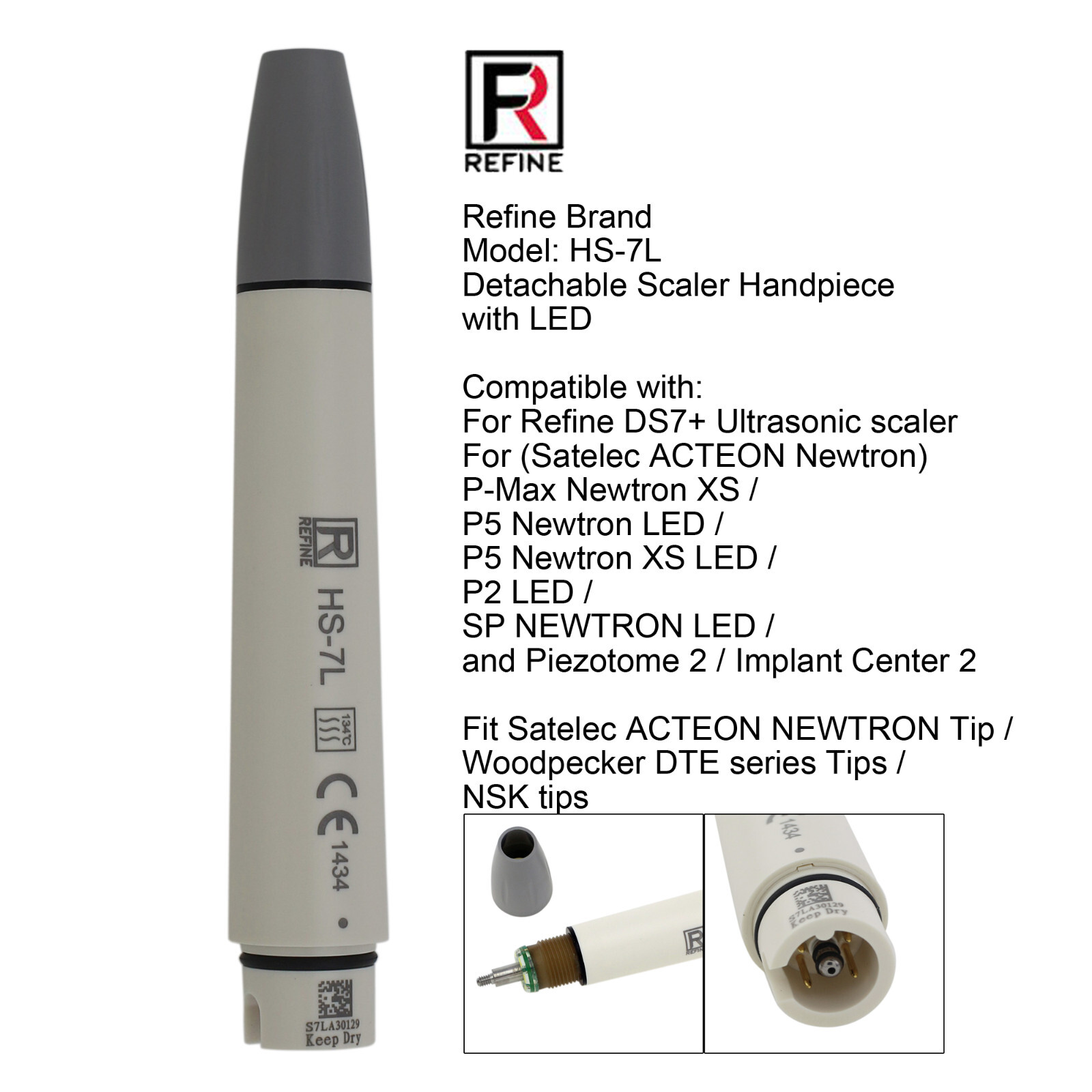 Ultrasonic Scaler ACTEON Tips H3 1S 10Z 10X P5 NEWTRON LED Piezo Handpiece HS-7L