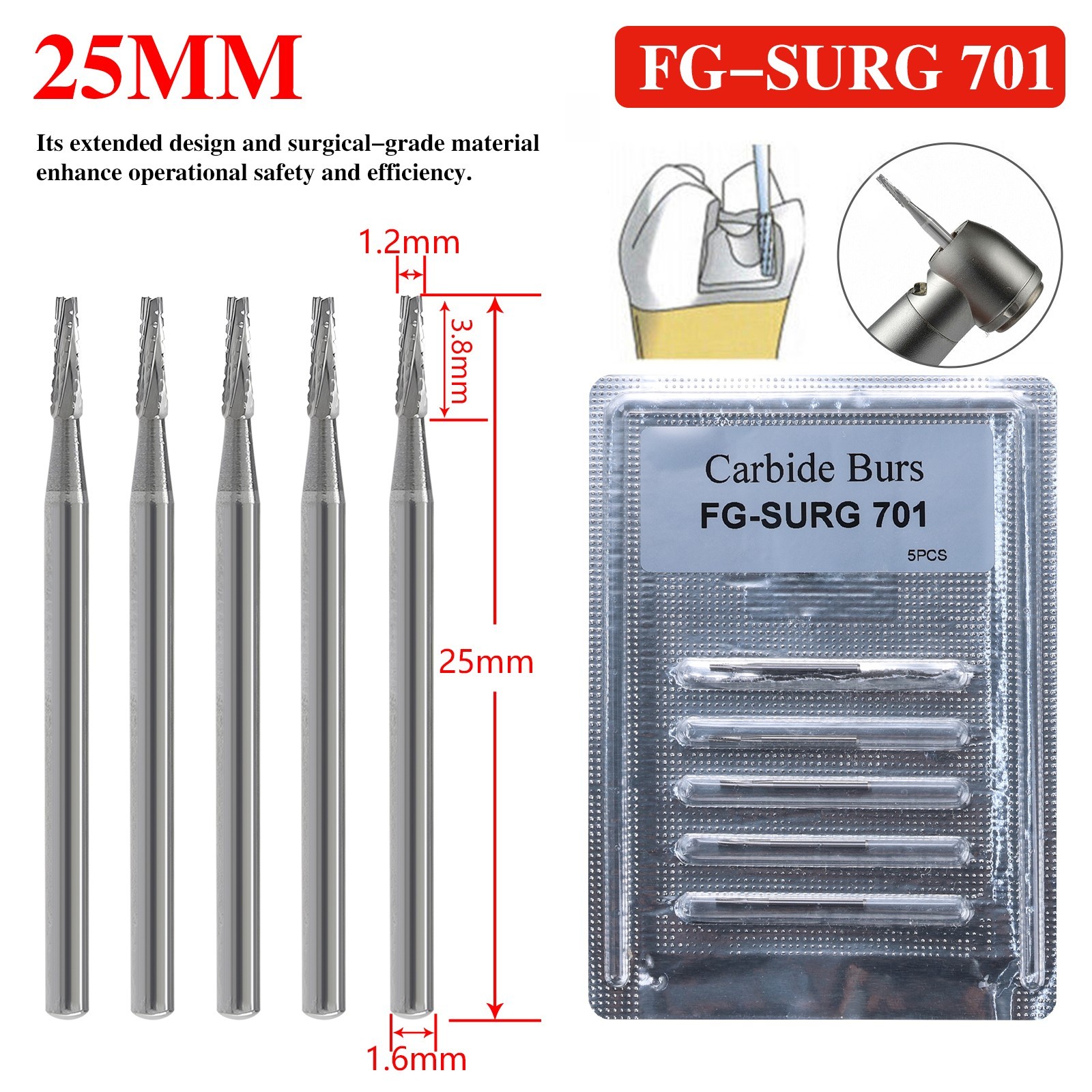 Dental Burs Carbide Surgical High Speed Taper Fissure Crosscut FG SURG 701 ns