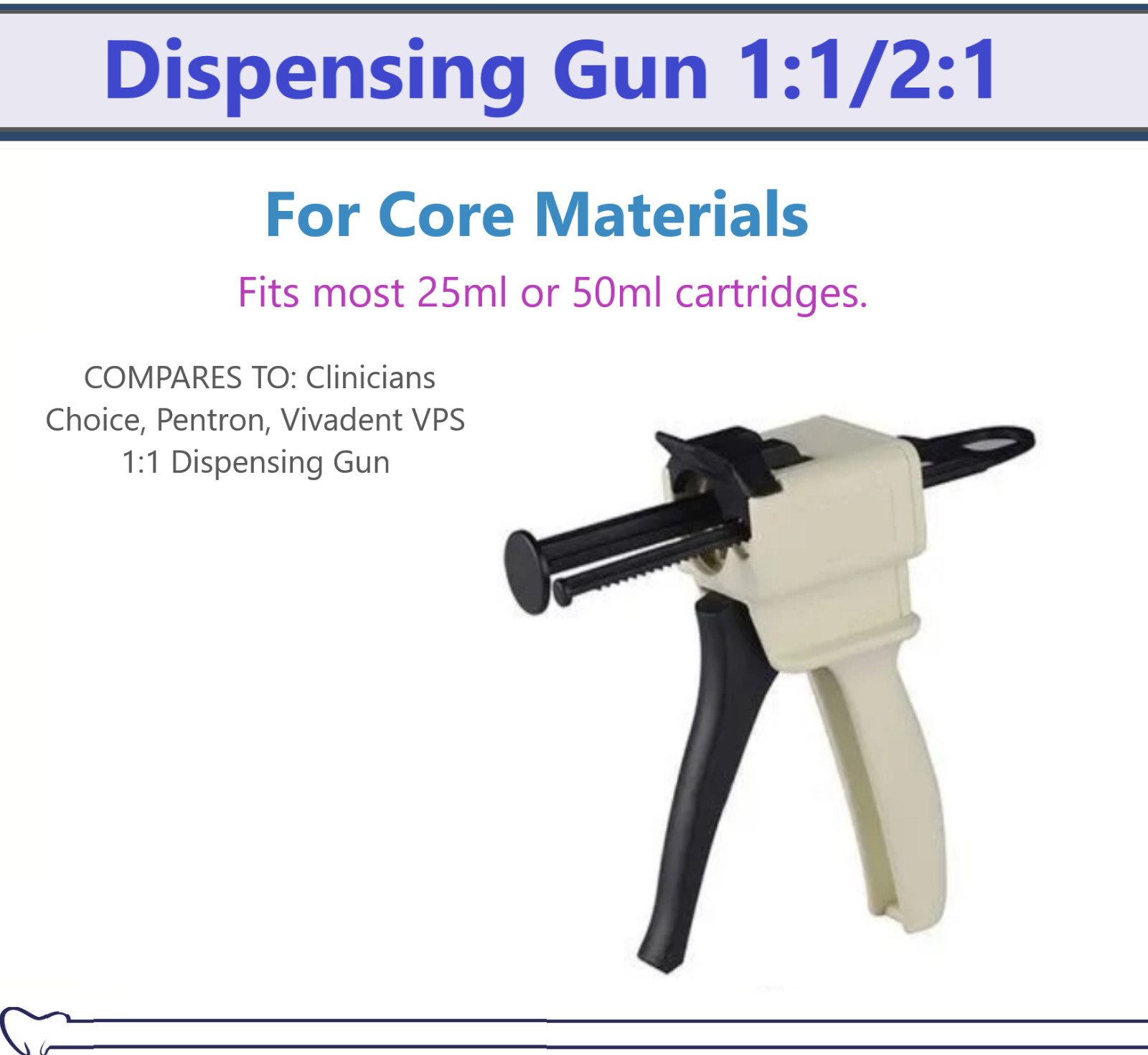 Dental Spee-Dee Build Up Dispensing Gun for 25 ml Cartridges, 1:1 Automix, DS24