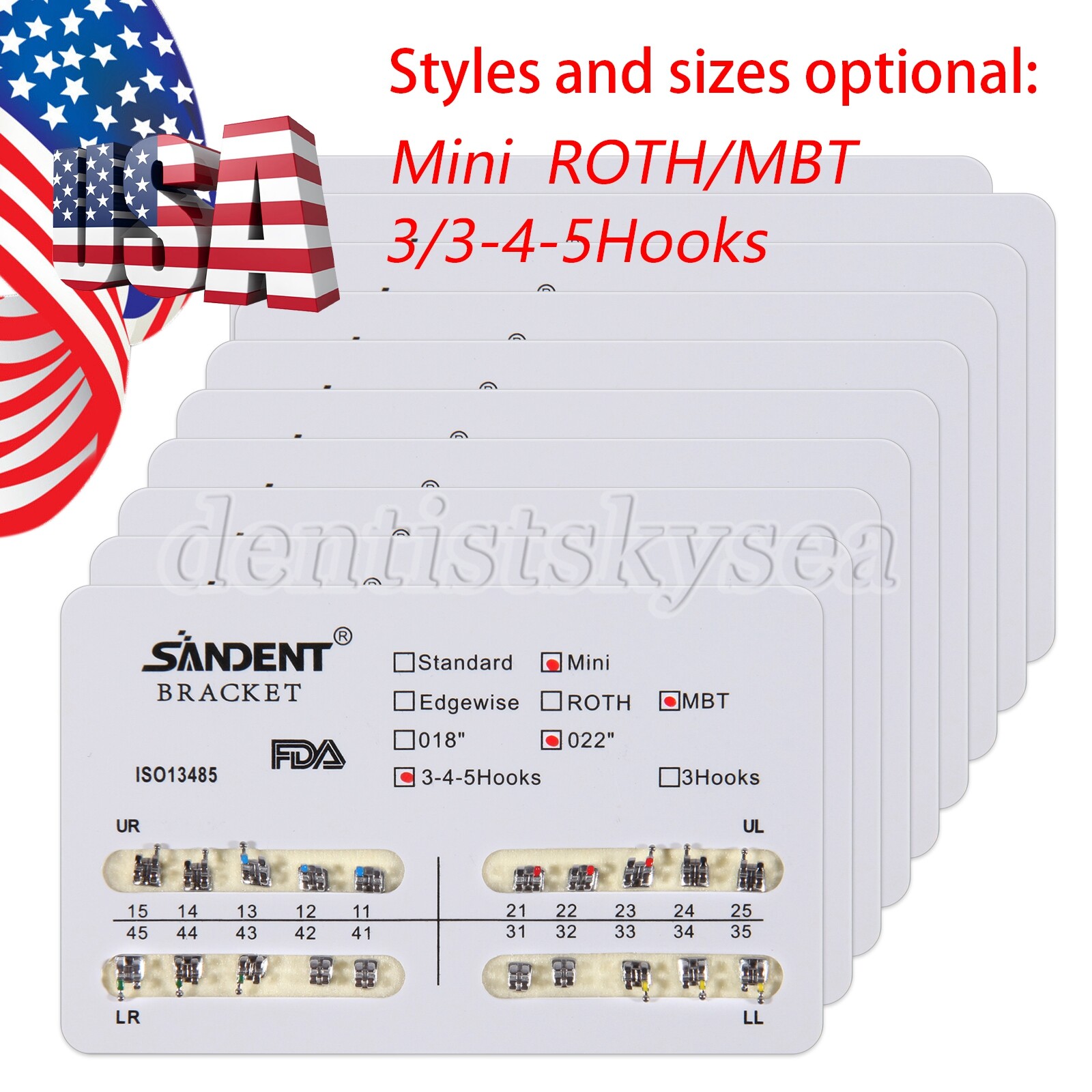 10-200Pack Orthodontic Dental Brackets Braces Mini Roth MBT.022 Slot Hooks 345/3