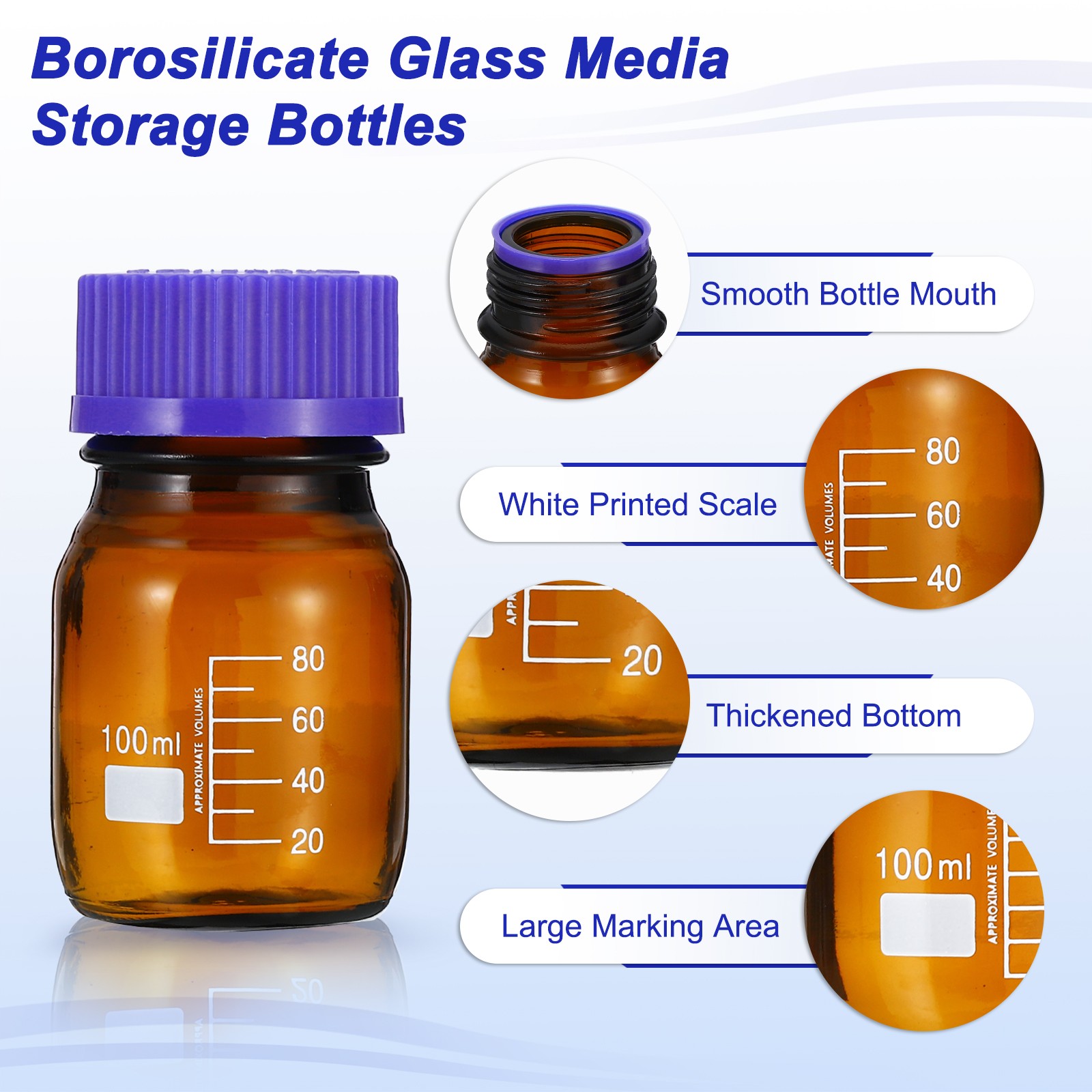 100ml Sample Bottle, 8 Pack Reagent Media Storage Bottles Glass