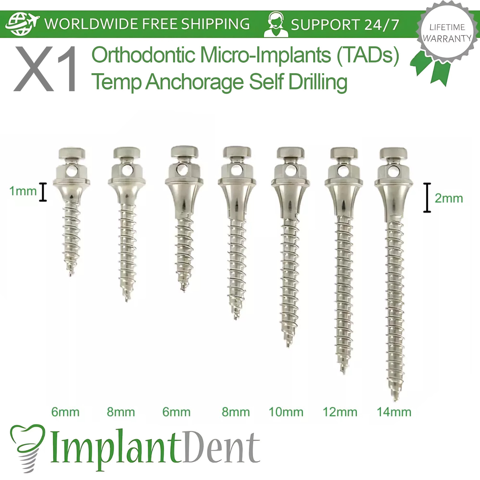 1x Dental Mini-Screw Temp Anchorage Self Drilling Titanium TADs 1.5mm