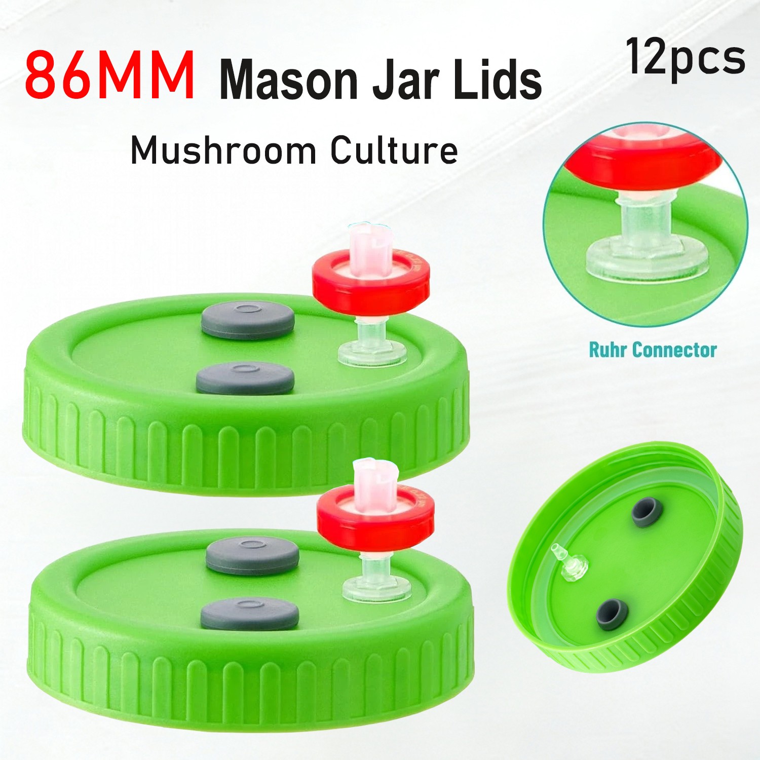 12x Mason Jar Lid Lliquid Culture Lid PTFE Syringe Needle Filter Ruhr Connector