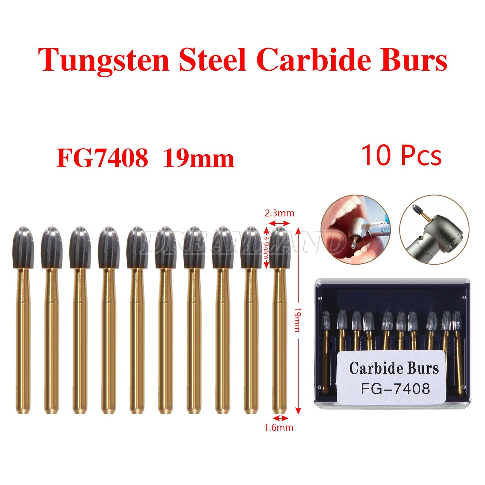 Dental Tungsten Carbide Burs Trimming & Finishing Egg FG-7404 FG-7406 7408 USA