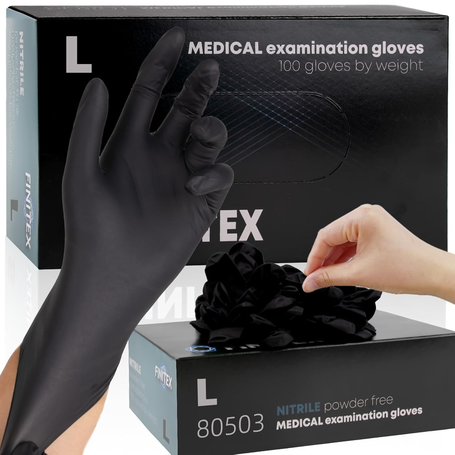 FINITEX – Black Nitrile Disposable Gloves, 5Mil, Powder-Free, Medical Exam Latex