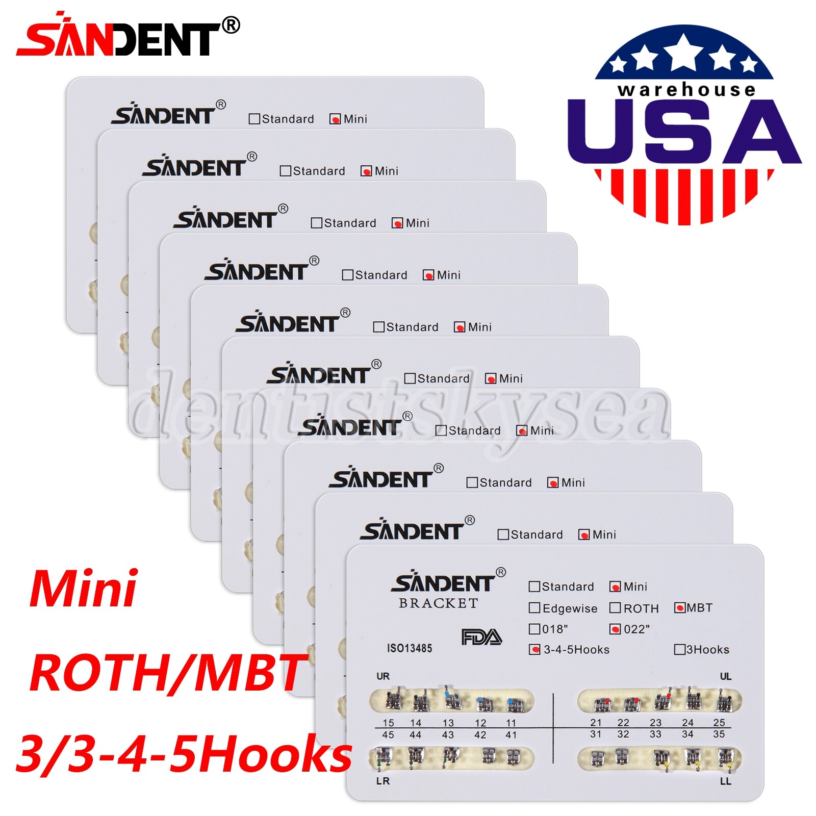 10-100Pack Orthodontic Dental Brackets Braces Mini Roth MBT.022 Slot Hooks 345/3