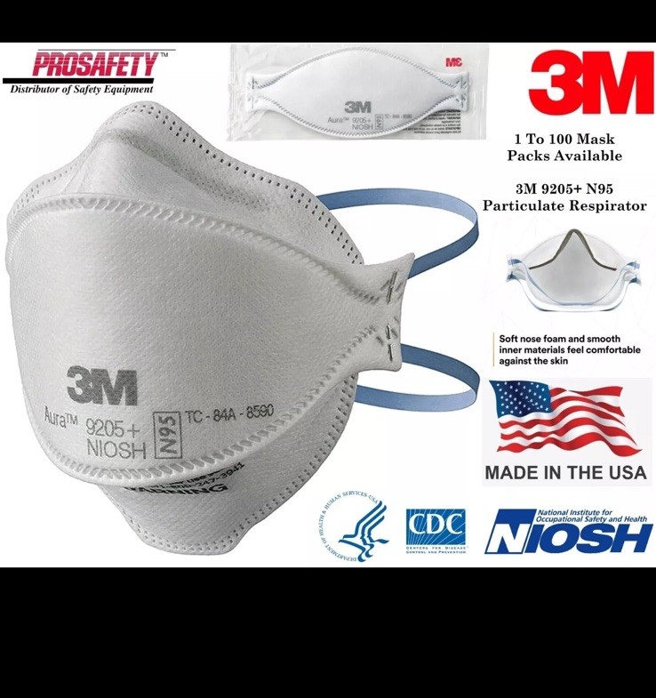 3M 9205+ AURA N95 NIOSH Disposable Particulate Protective Respirator FACE MASKS