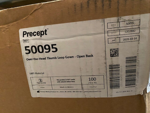 (Case of 100) Precept 50095 Over the Head Thumb Loop Isolation Gown Open Back