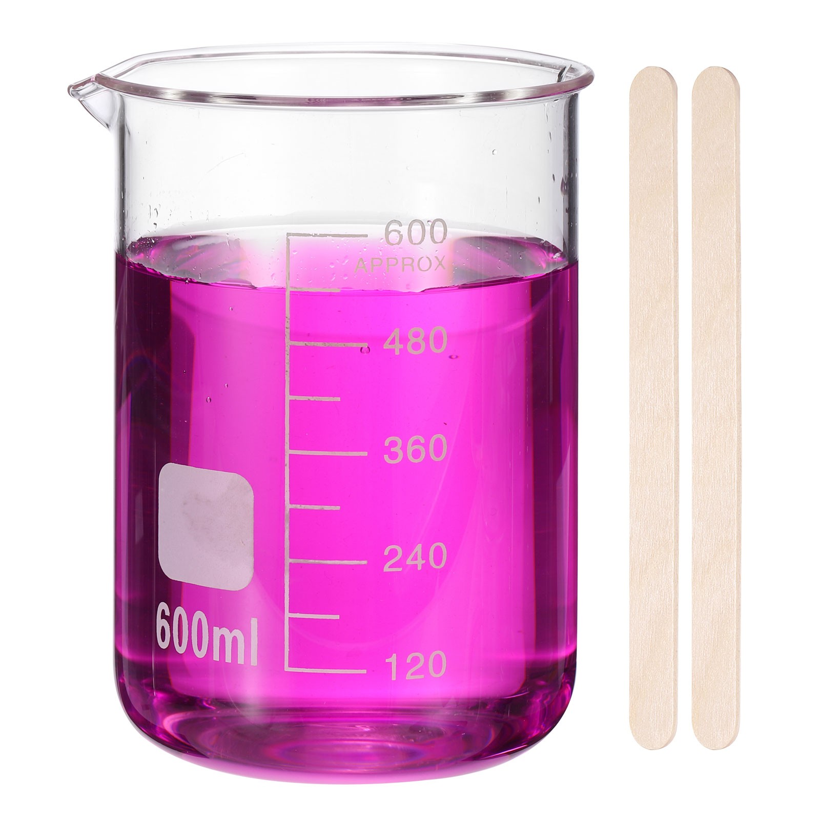 600ml Glass Beaker, Measuring Glass Beaker with 50pcs Wood Sticks