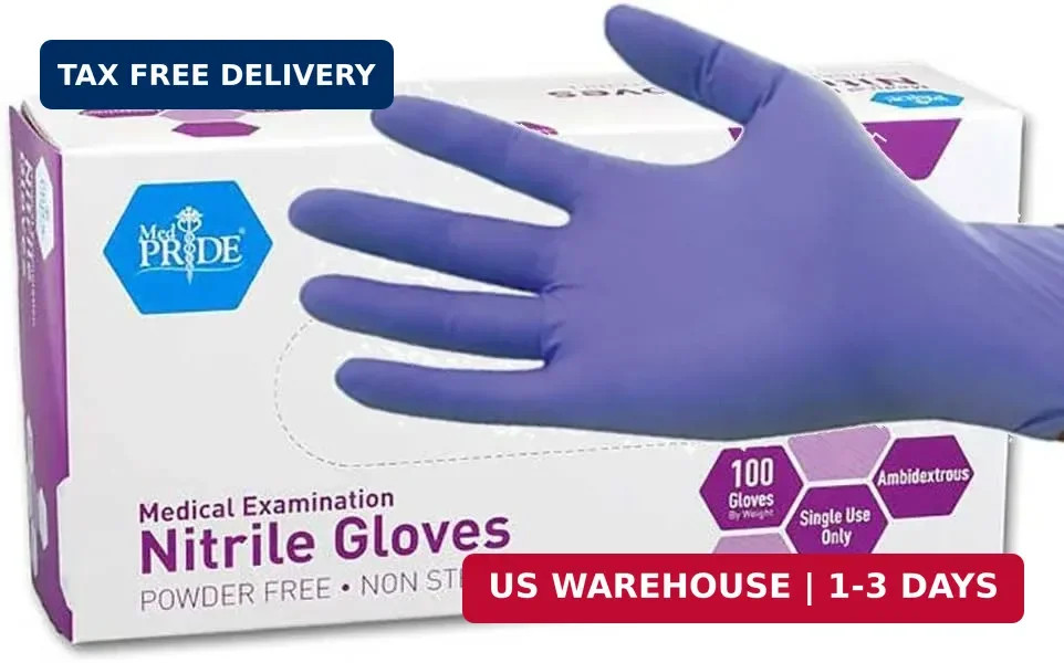 MedPride Powder-Free Nitrile Exam Gloves, Iris Blue, Medium, Box/100