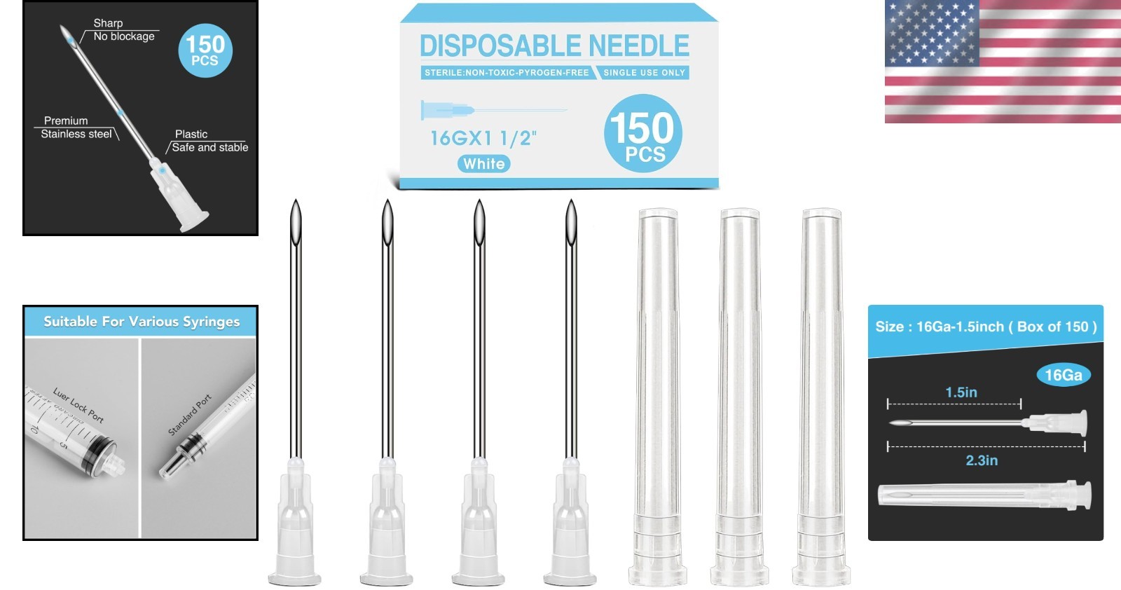 High-Quality Disposable 150 Count 1.5 Inch Luer Lock Needles for Industry Use