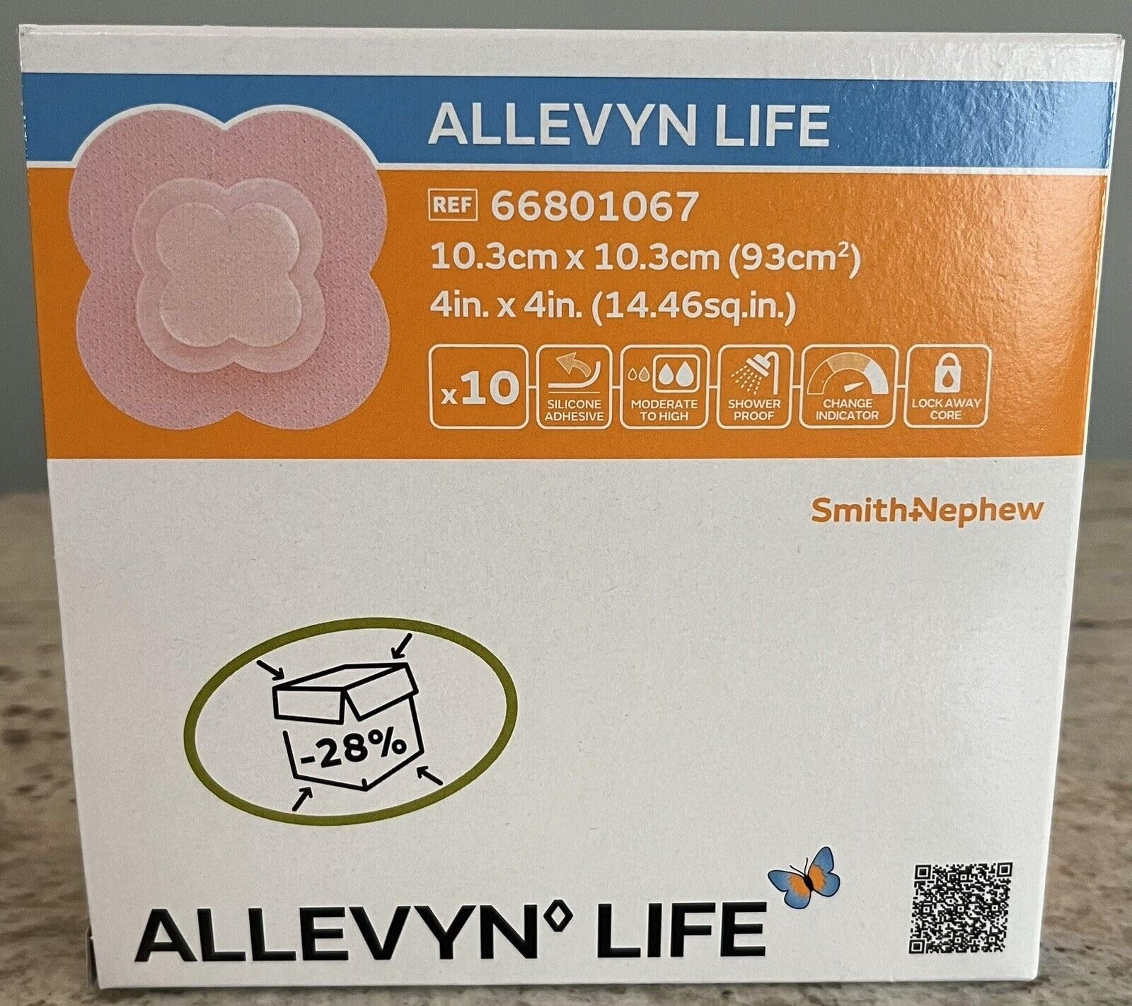 Smith+Nephew ALLEVYN Life Wound Dressing, 4″ in X Box of 10 Small, White
