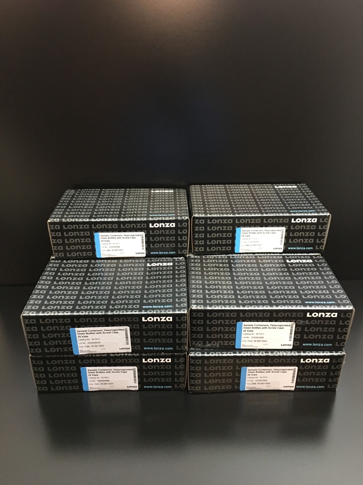 Lonza Ref 80-507L Sample Containers Depyrogenated Glass Bottles w Caps Lot 10 PK