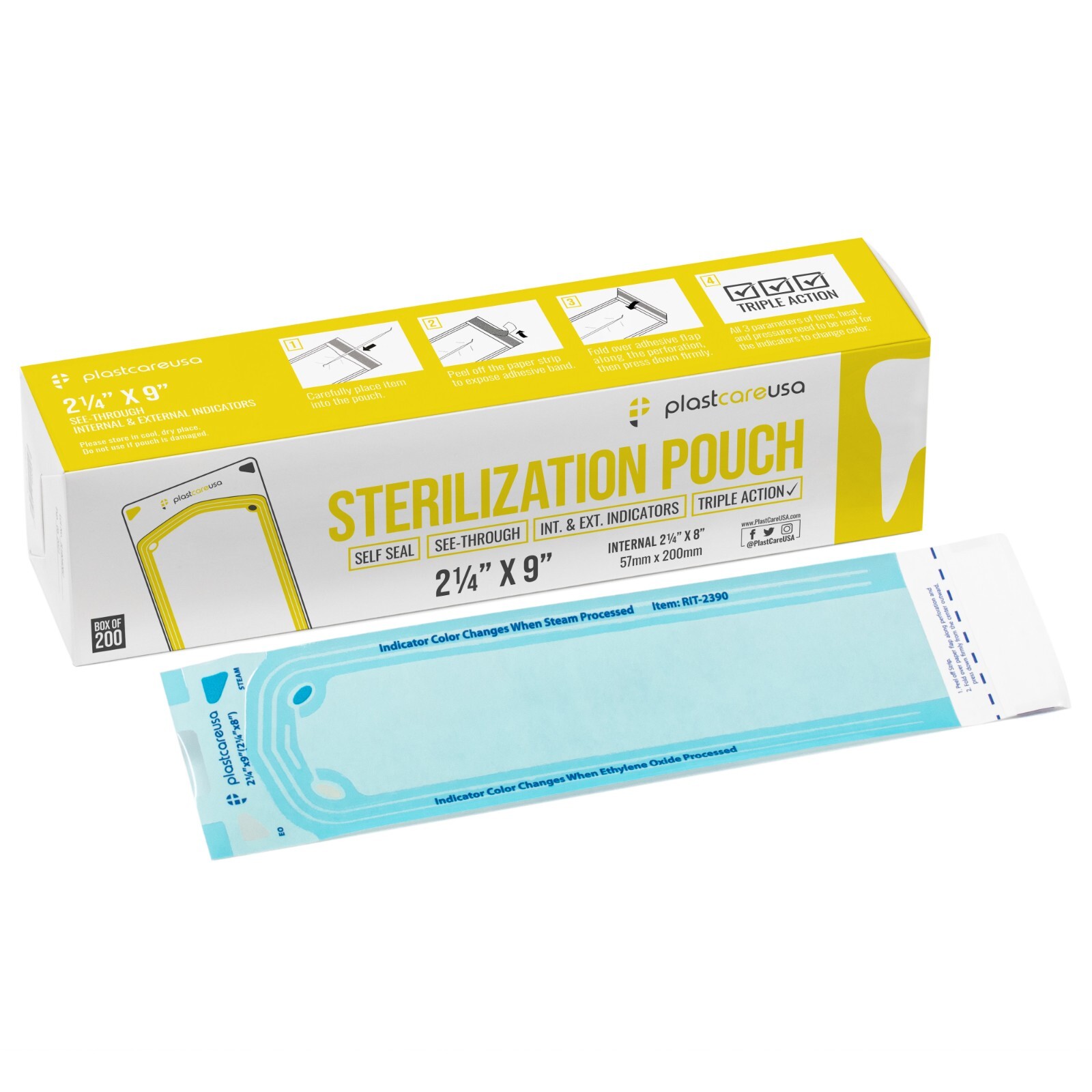 2.25″ x 8″ Self-Sealing Sterilization Pouches for Autoclave (1 Box of 200)