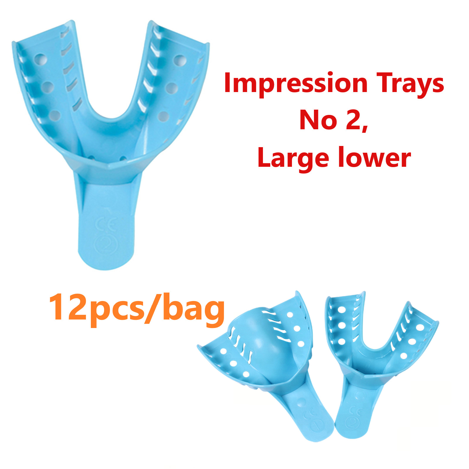 DENTAL IMPRESSION TRAY #2 Lower Large Impression Trays Reusable (12 Pcs / Bag)