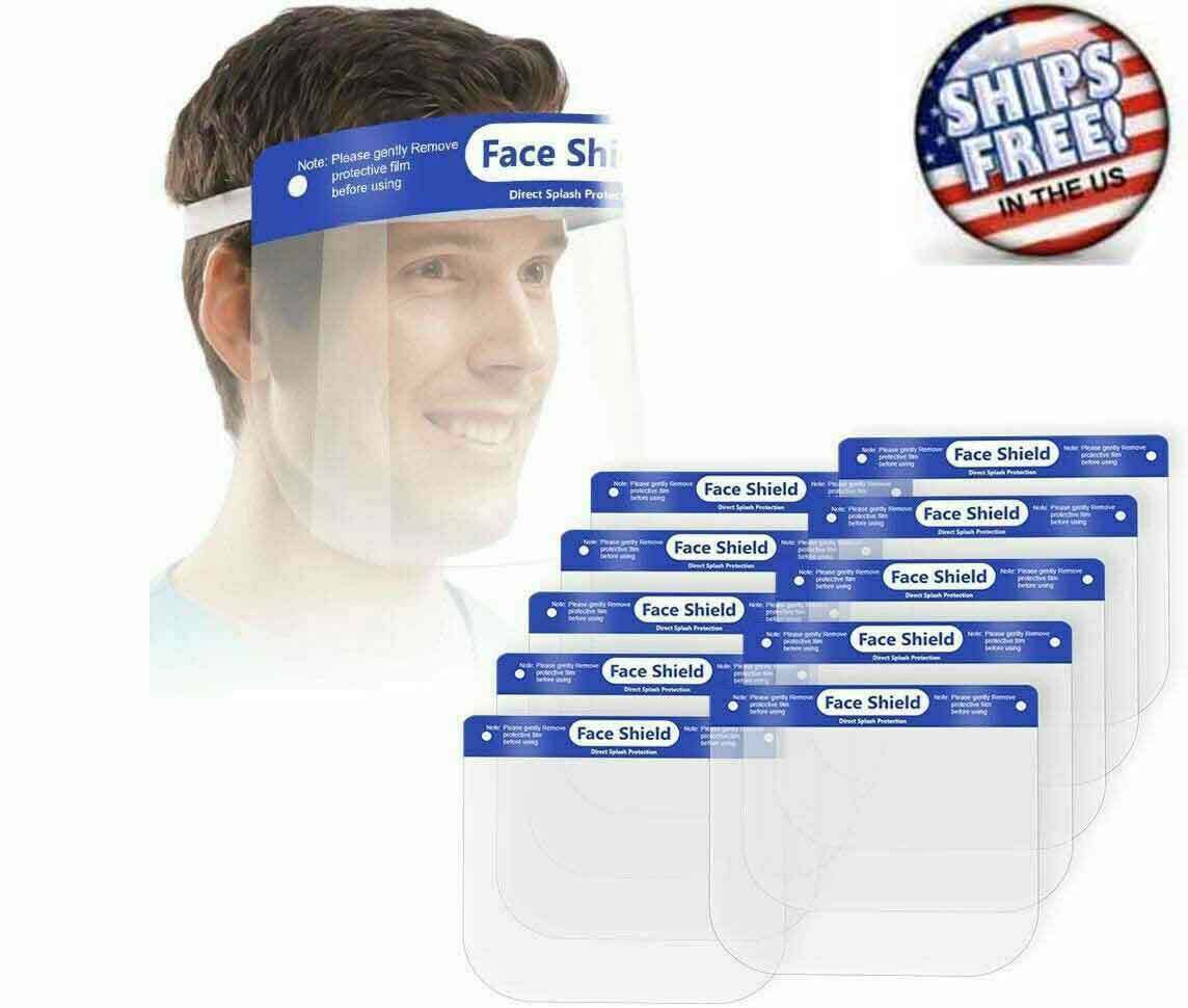 Full Face Shield Reusable Protection Cover Mask Face Eye Medical clear USA 6 pcs