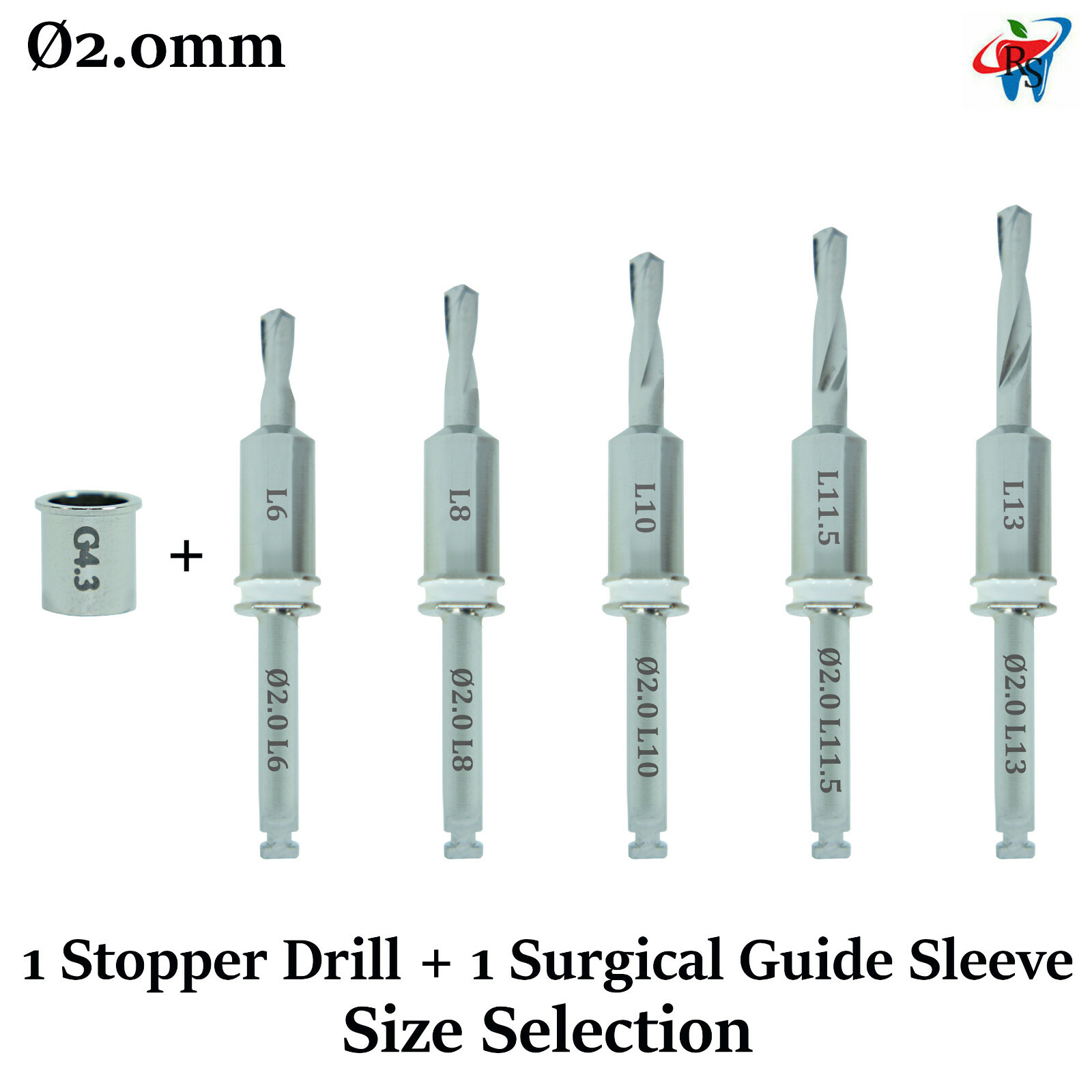 1x Dental Implant Stopper Drill & Surgical Sleeve External Irrigation Ø2.0mm
