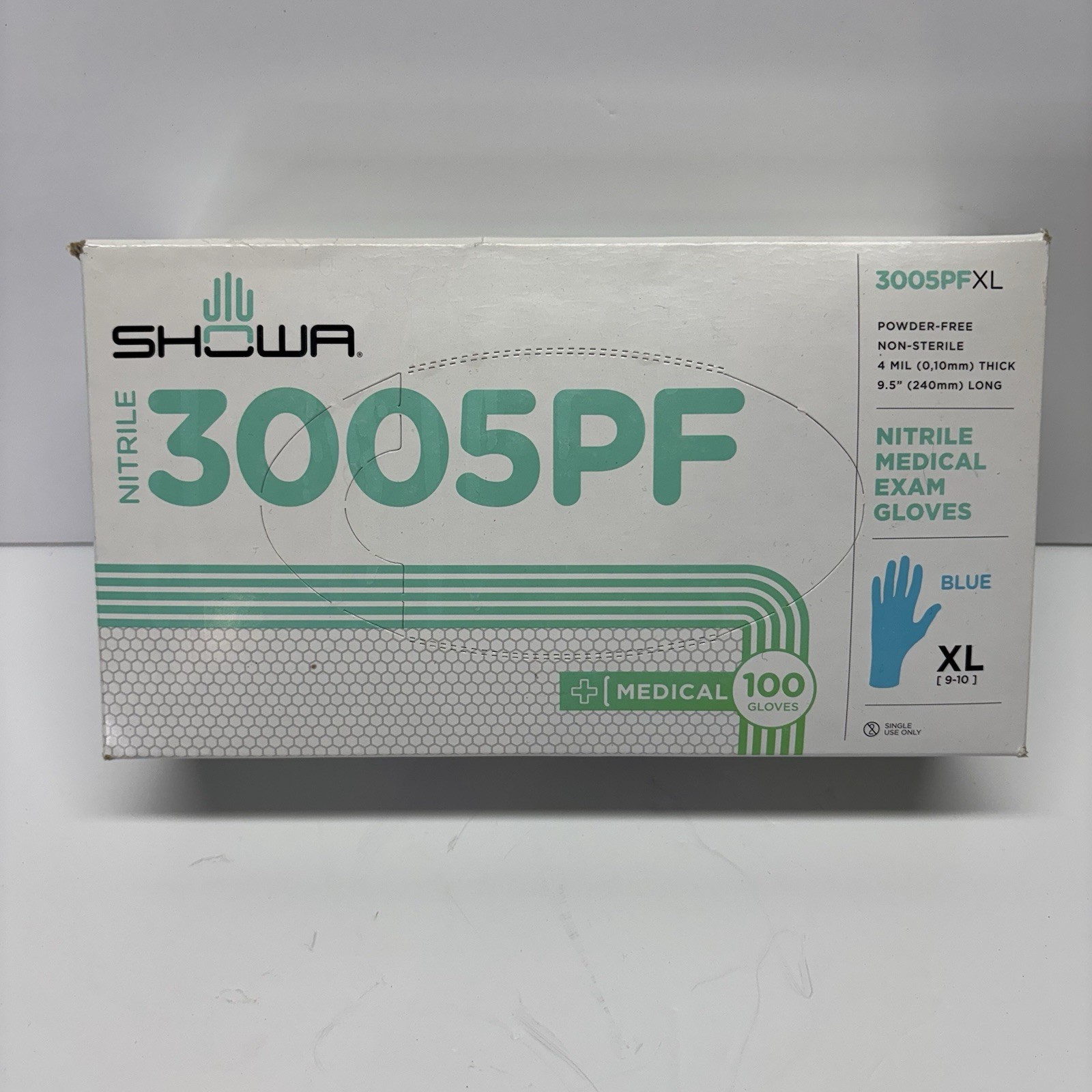 NEW Showa 3005PF Nitrile Powder-Free 4mil 9.5″ 100 Medical Blue Gloves XL (9-10)