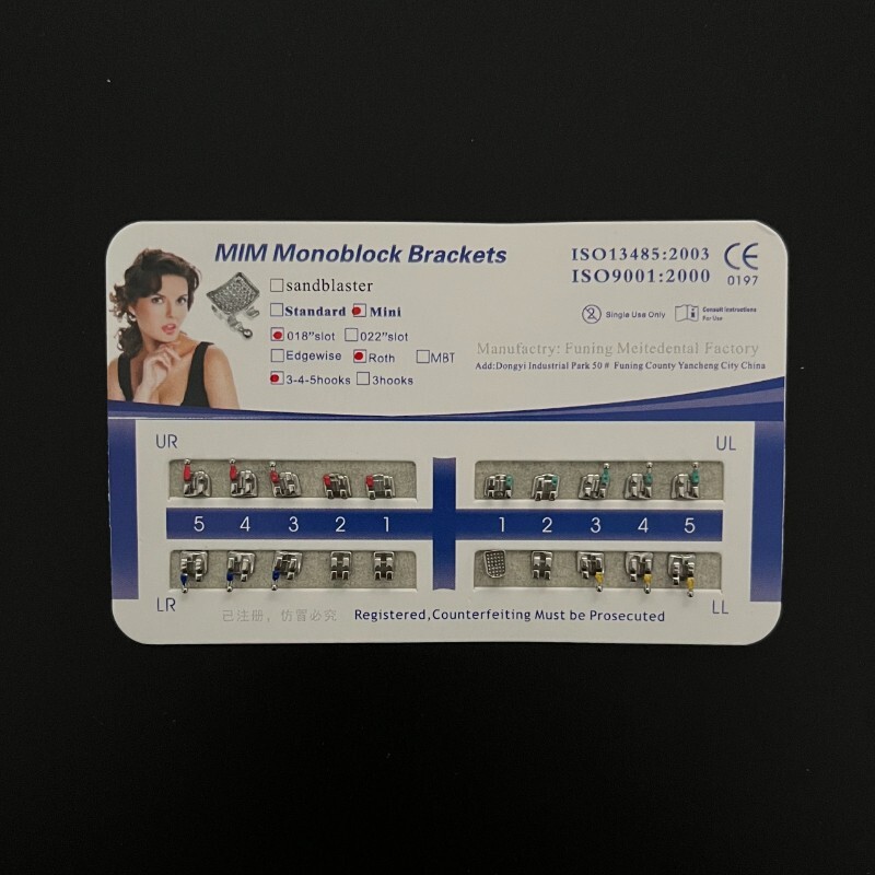 10Sets Dental Ortho Metal Brackets Mini Roth/MBT 022/018 345 hooks Mesh Base