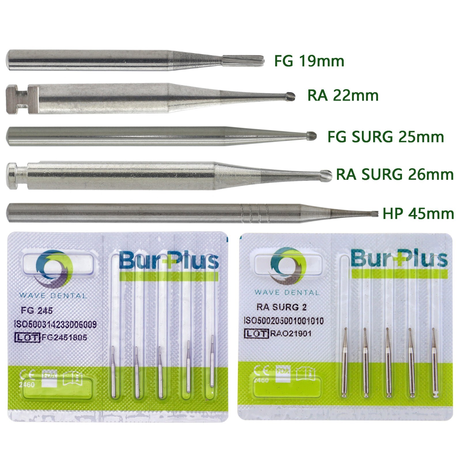 Wave Dental Carbide Burs FG 19mm Surgical FG SURG 25mm Latch RA Midwest HP