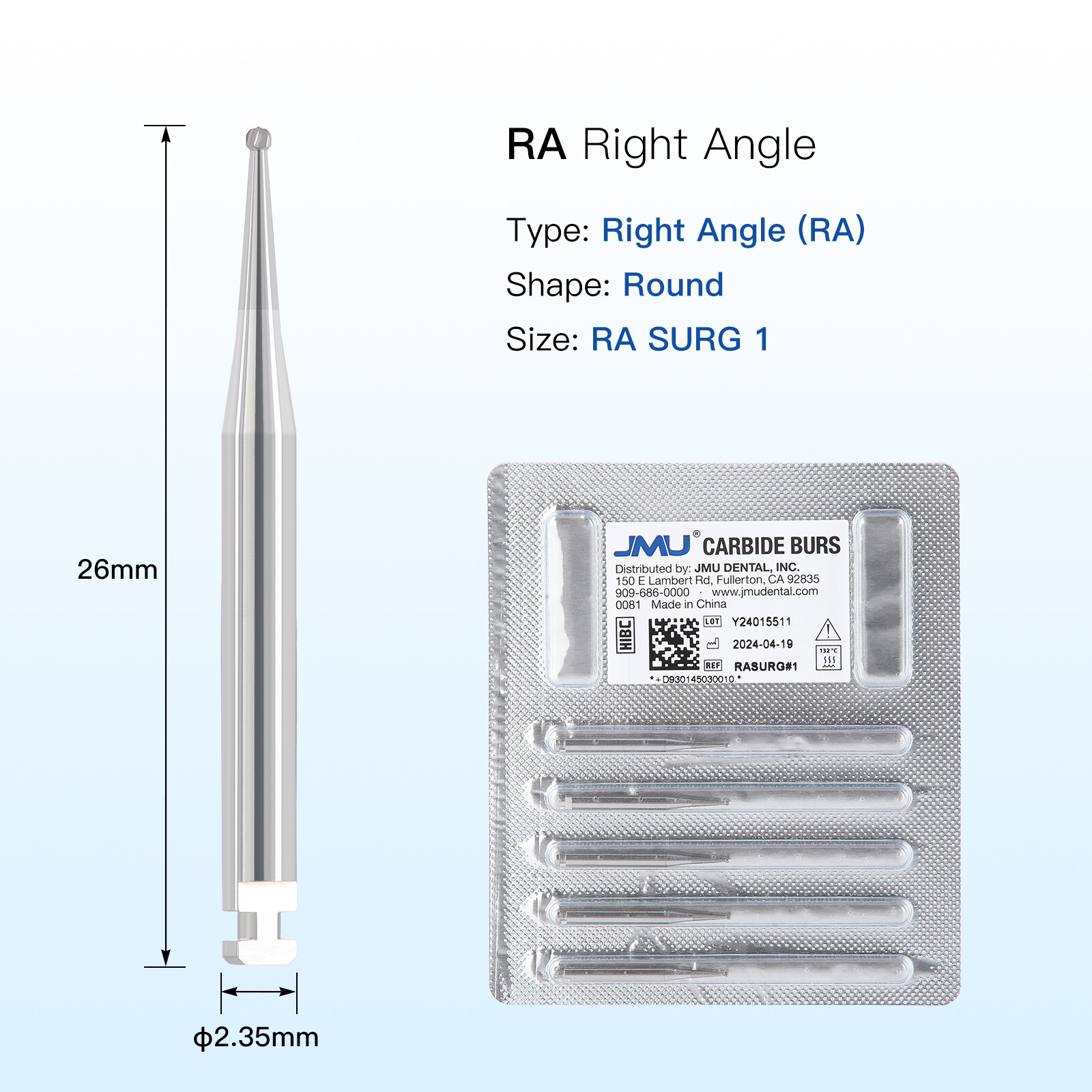 JMU Dental Carbide Burs Surgical Bur FG/RA SURG 1 2 4 6 8 25mm Round Burs 5pcs