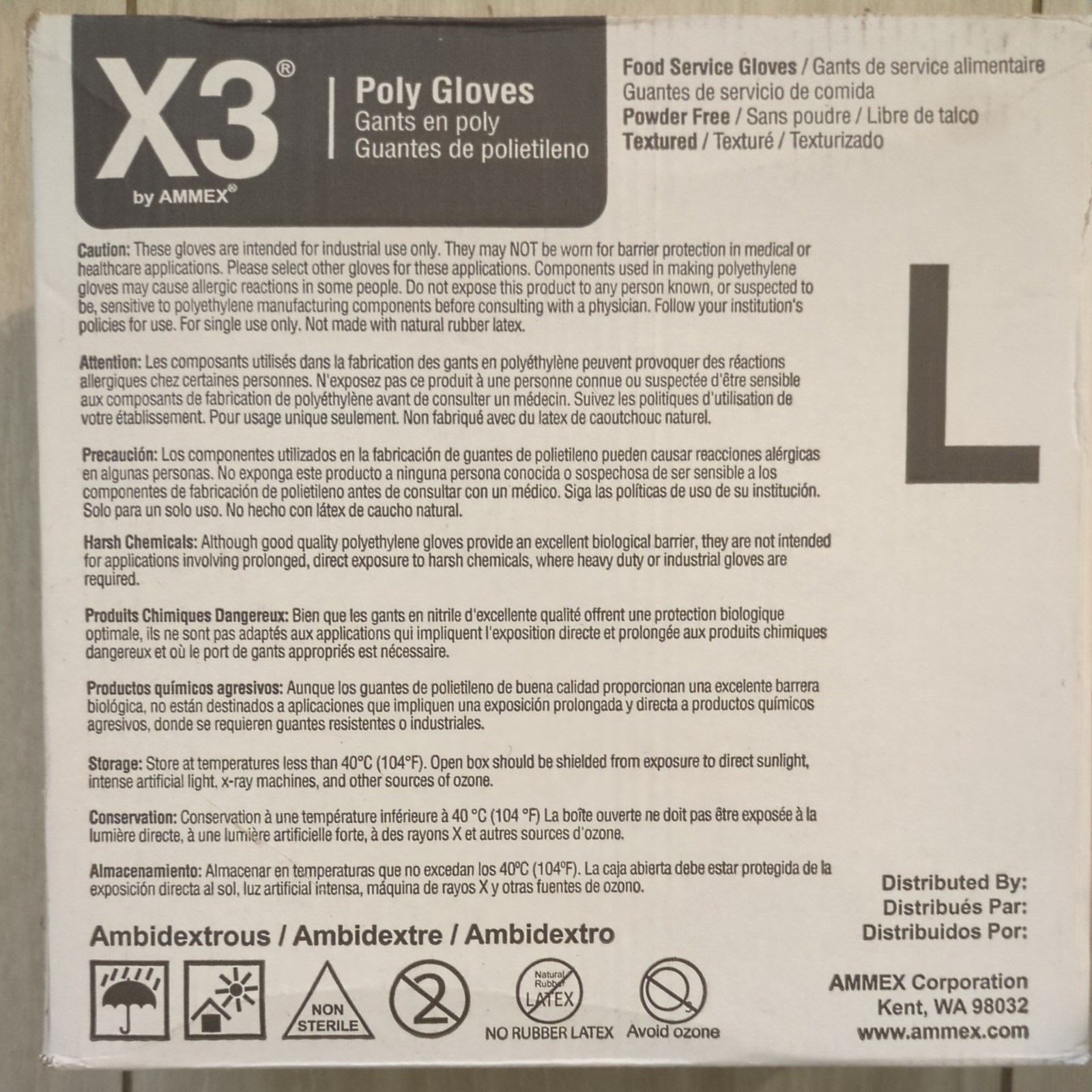 AMMEX X3 Poly Gloves Large 2,000 Count Powder-Free Case of 4 boxes 500 CT ea
