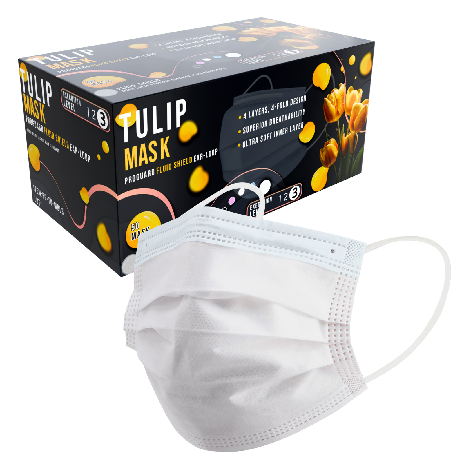 500 White ASTM Level 3 Face Masks 4-Ply Disposable Surgical Medical Shield Tulip
