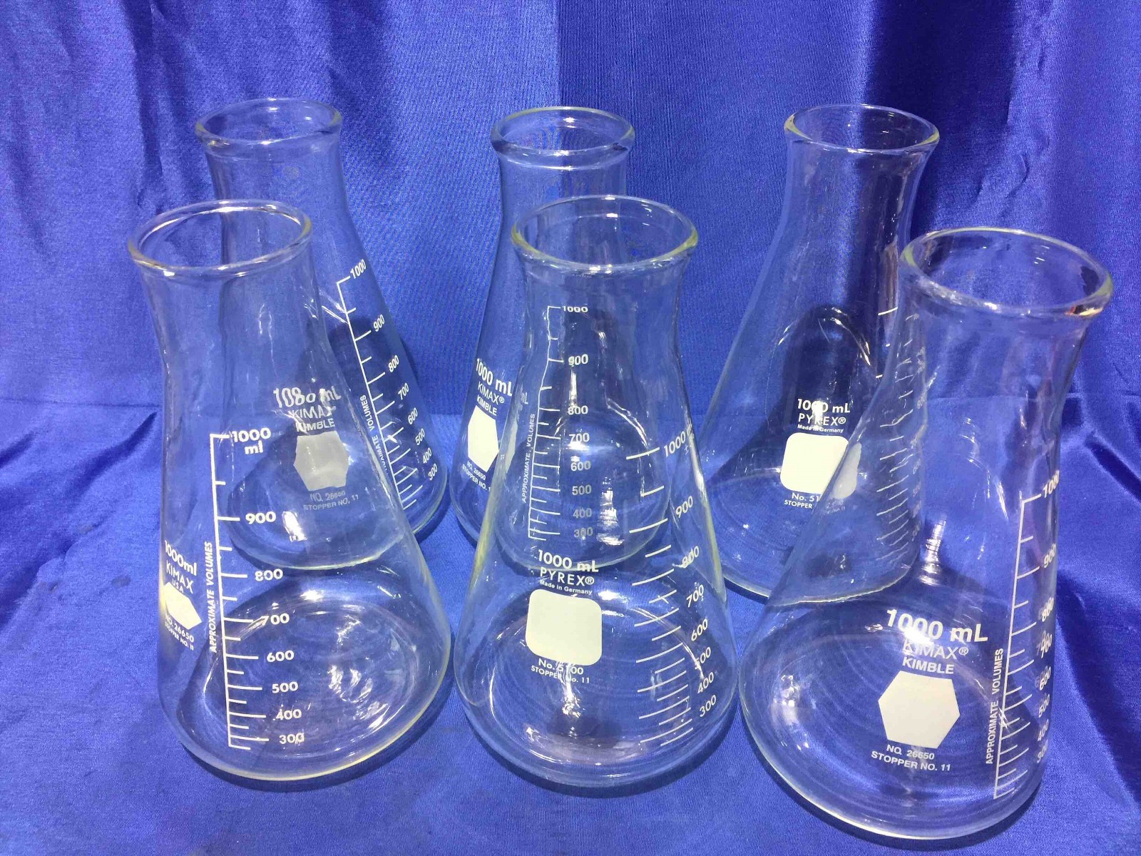 6ea 1 Liter Wide mouth Erlenmeyer Flask
