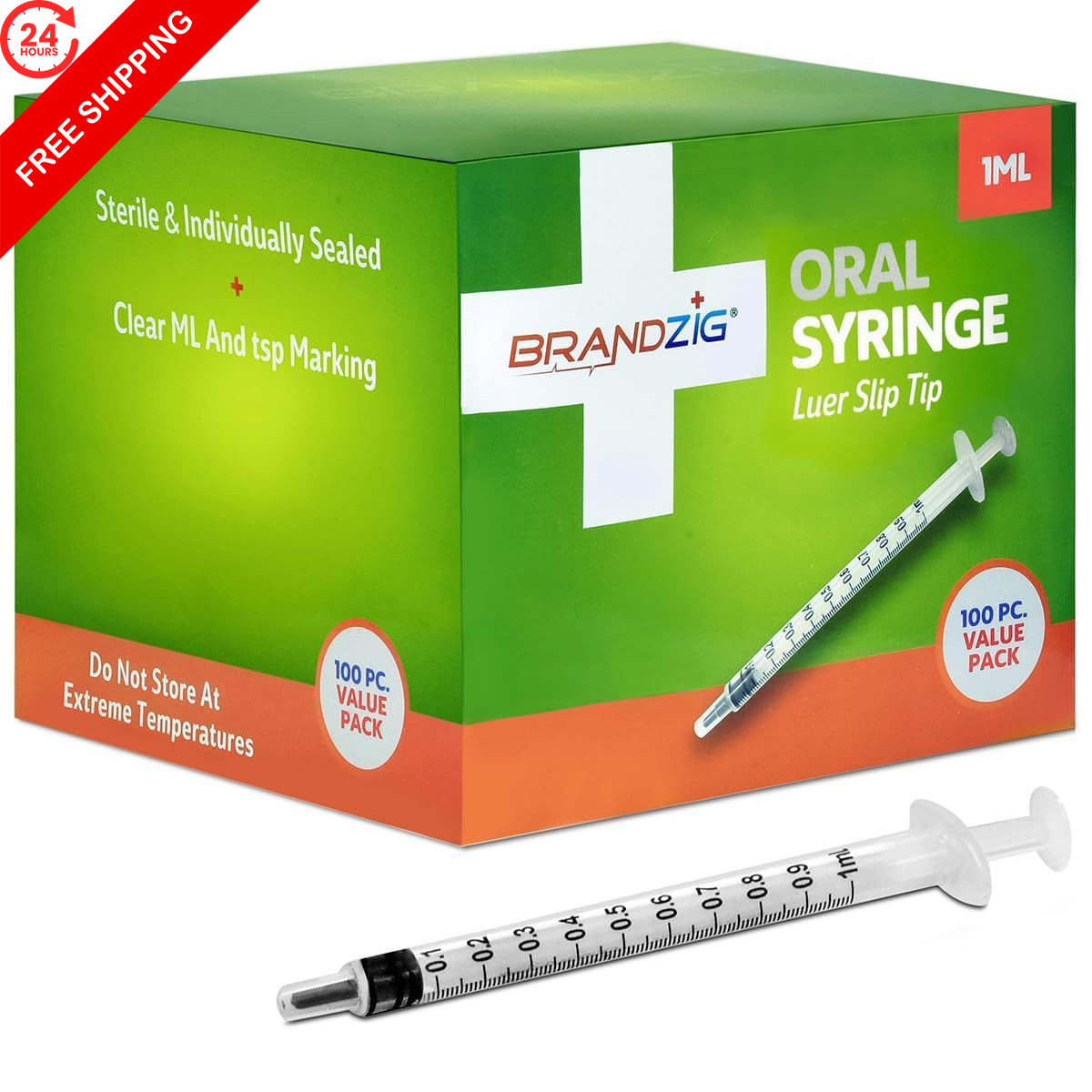 1ml Oral Syringe – 100 Pack – Luer Slip Tip, No Needle, 100 Count (Pack of 1)
