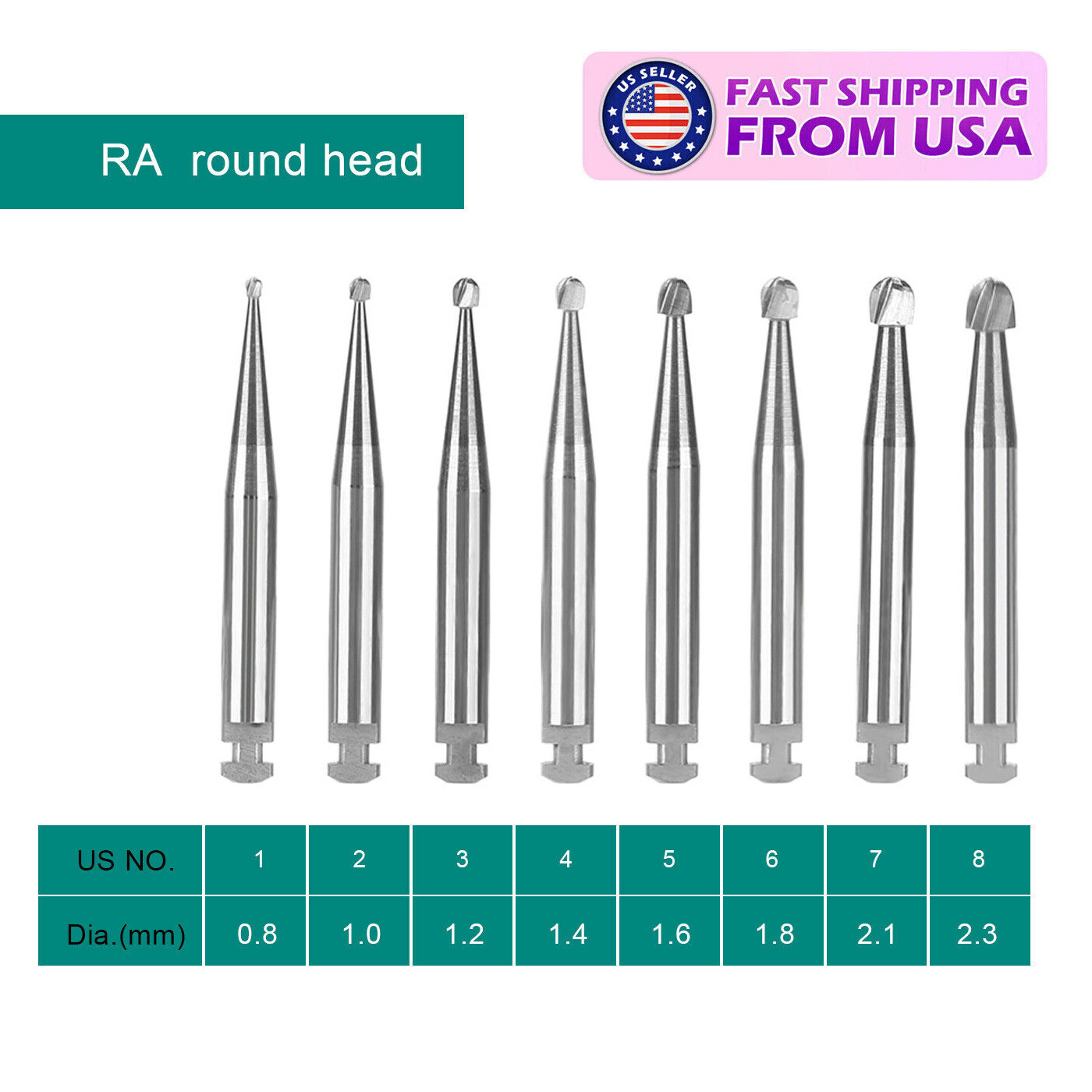 Dental Tungsten Carbide Burs Round Latch RA 1 2 3 4 5 6 7 8 Low Speed