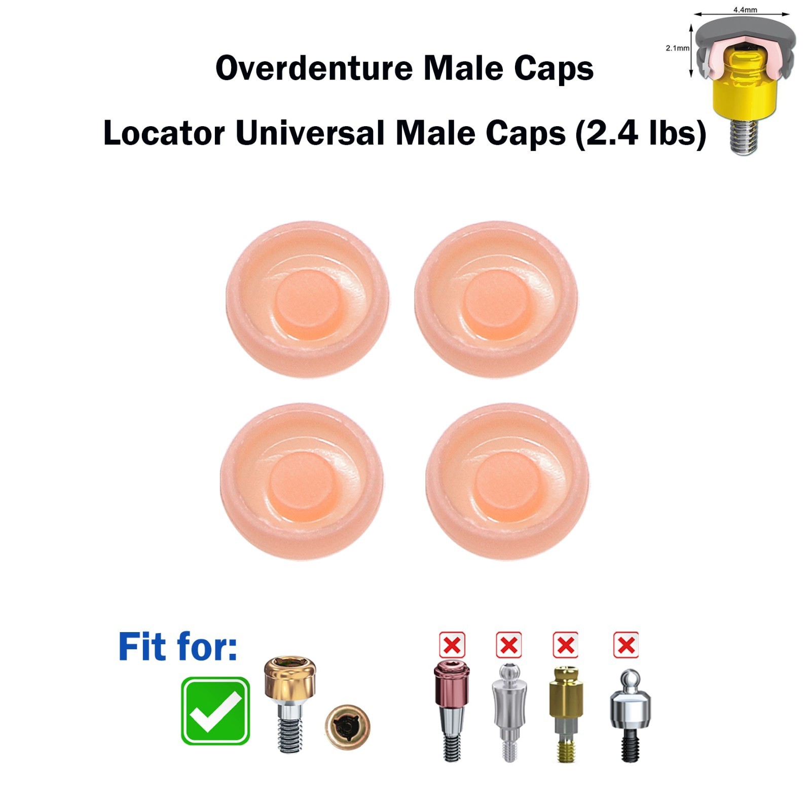 Universal Locator Processing Male Cap 4pcs/set PEEK Overdenture Retention Insert