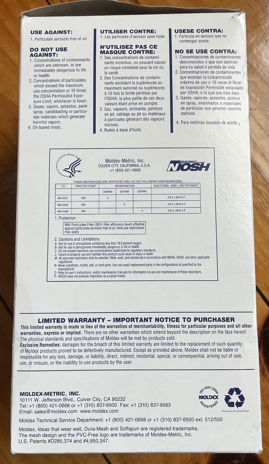 Moldex 2200 Masks – Box of 14 – PVC Free