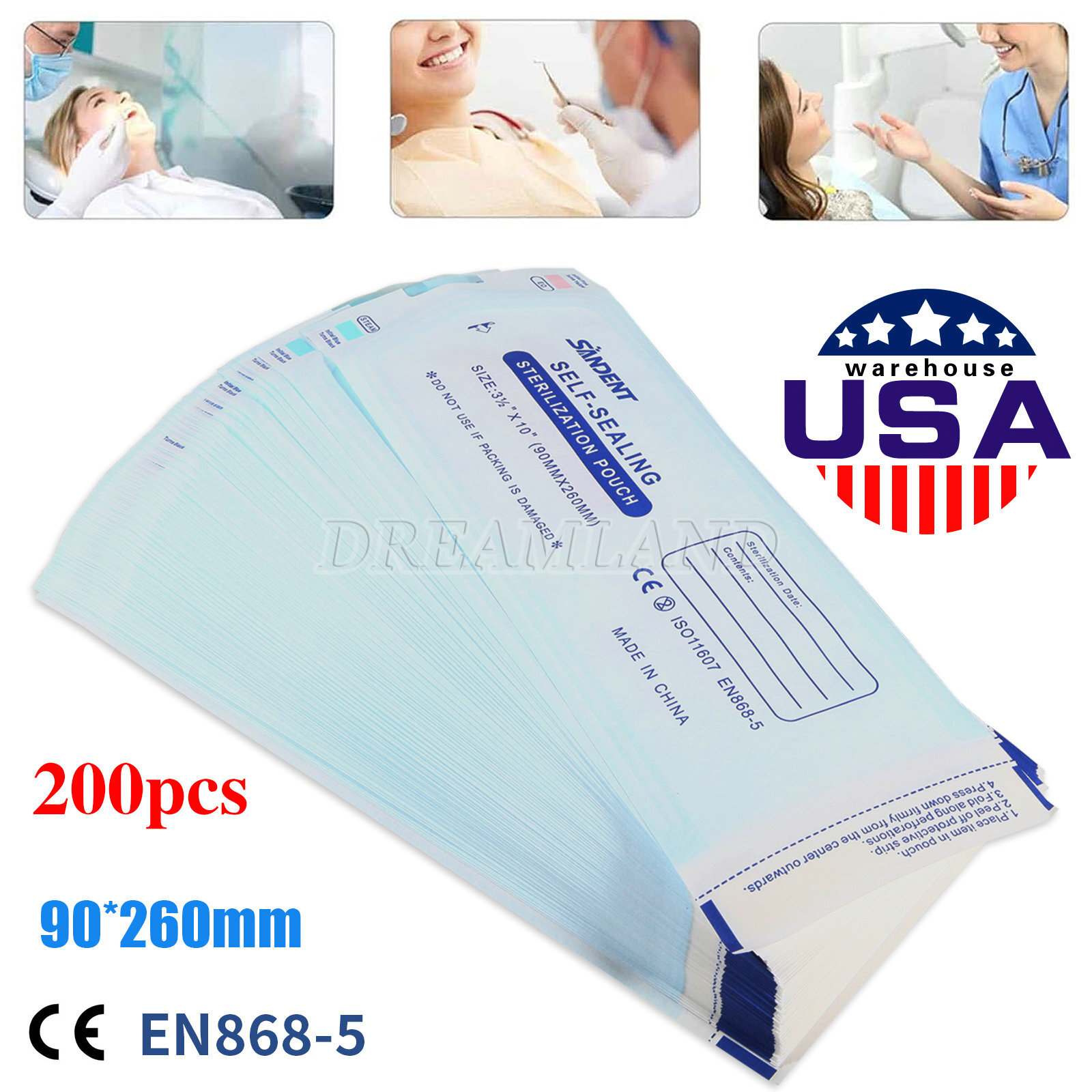 Sterilization Pouches- 3.5 ” x 10 ” Dental Medical Self Seal Pouch Bag 200 Bags