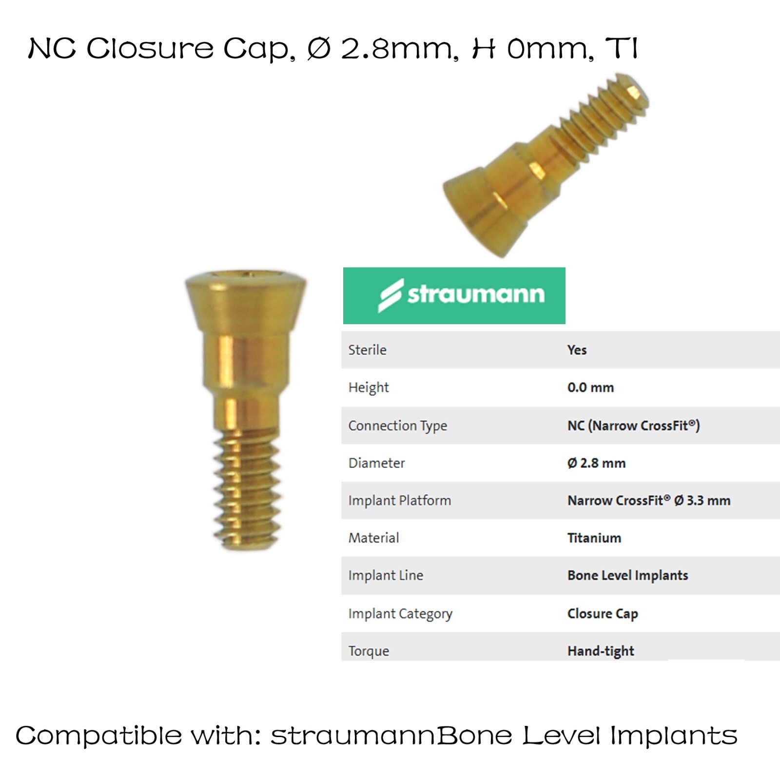 US Straumann Closure Screw Healing Abutment For ITI Bone Level BLT NC/RC Platfor