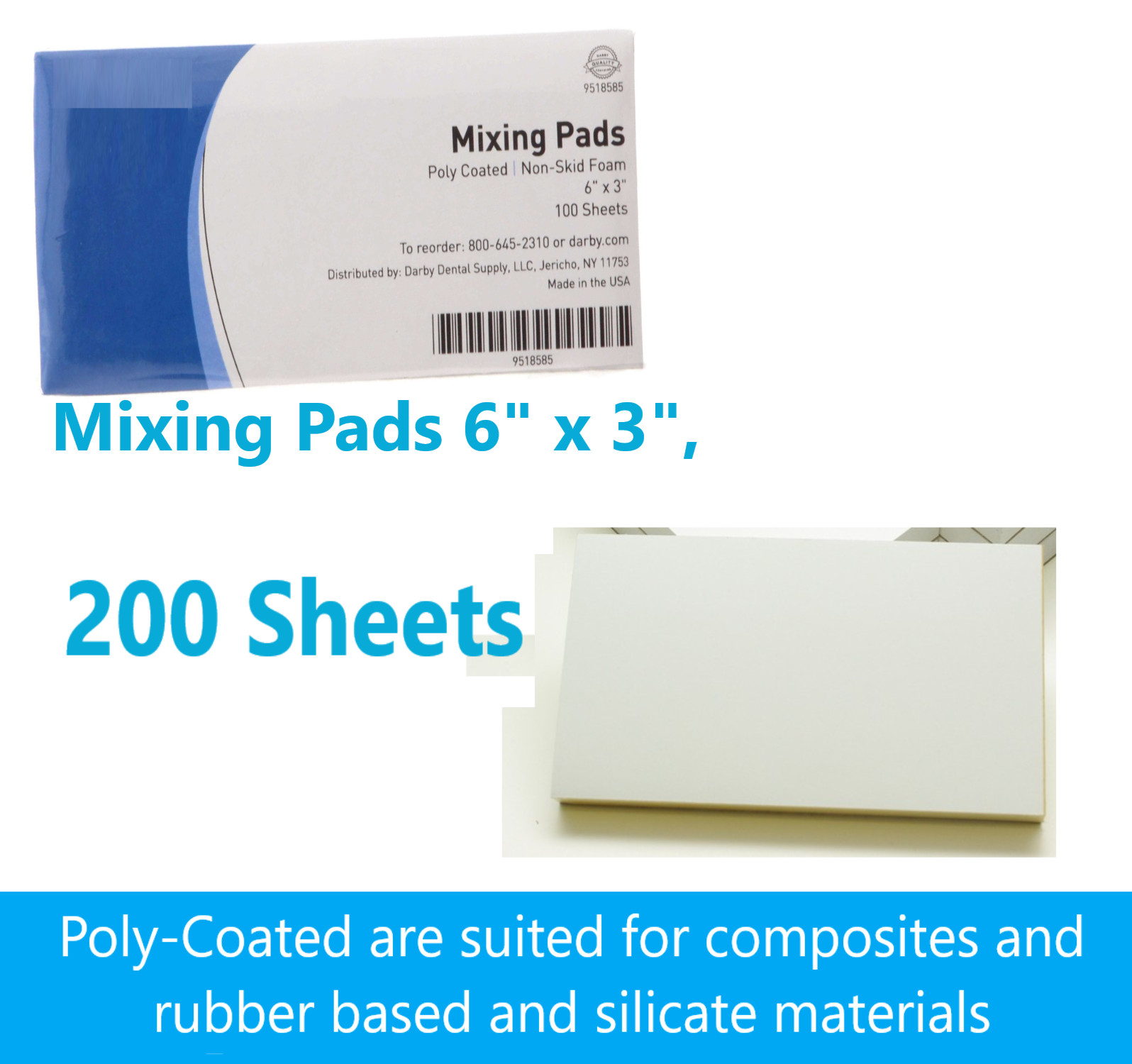 DENTAL IMPRESSION MATERIAL MIXING PADS POLY COATED NON-SKID FOAM 6X3, 200 SHEET