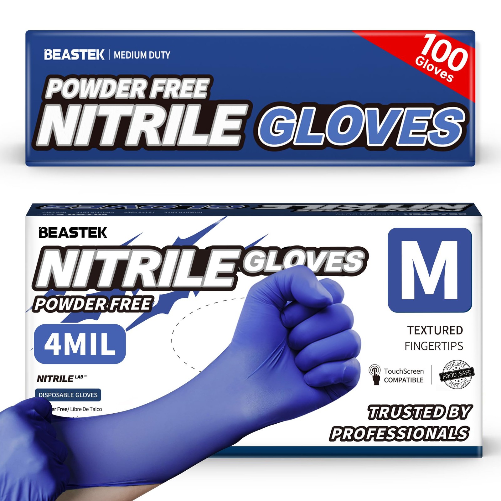 Nitrile Exam Gloves, 4.0 Mil 100 Pcs Powder-Free Latex-Free Medical Cooking F…
