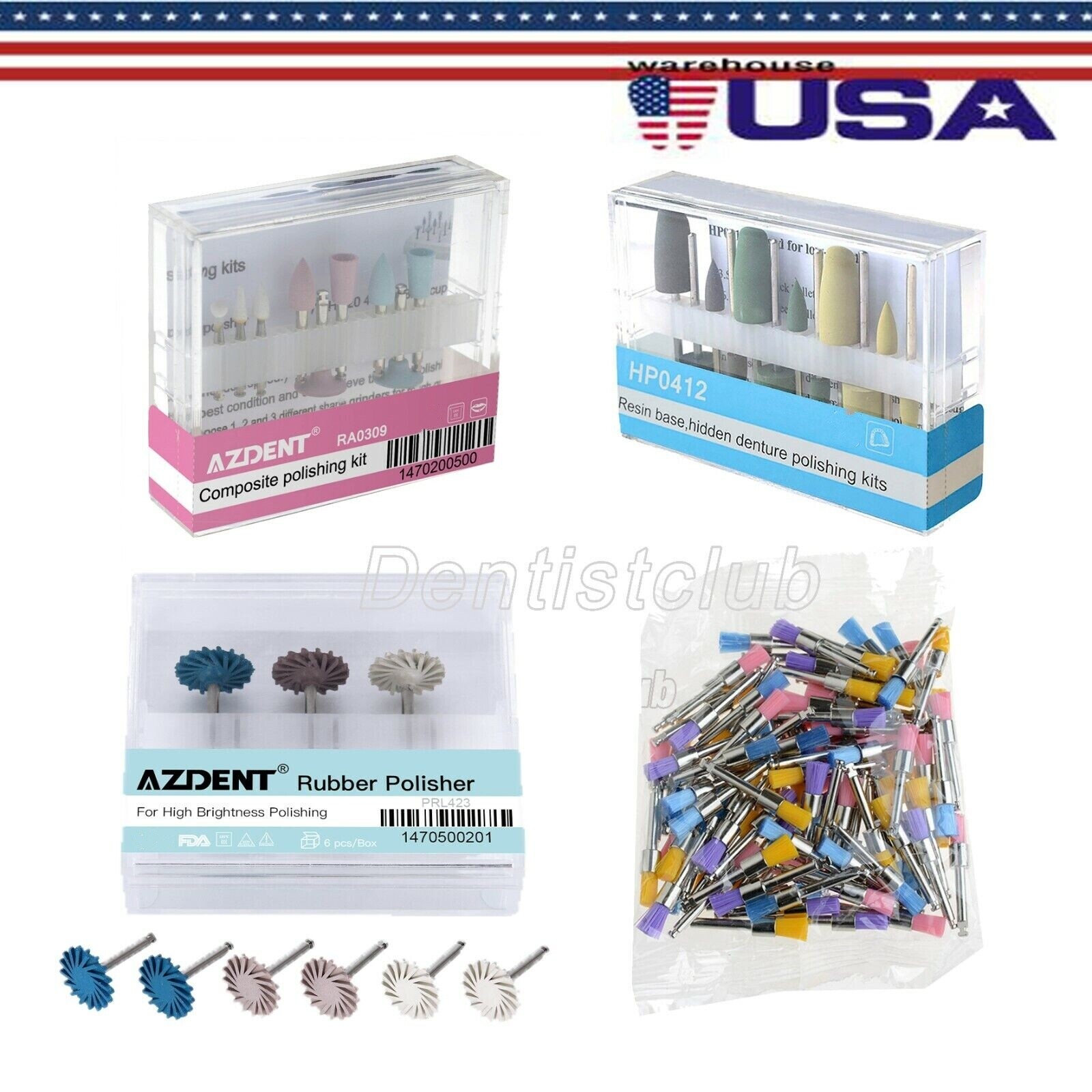 Dental Diamond Burs Cups Composite Polishing Kit for Low Speed Handpiece RA / HP