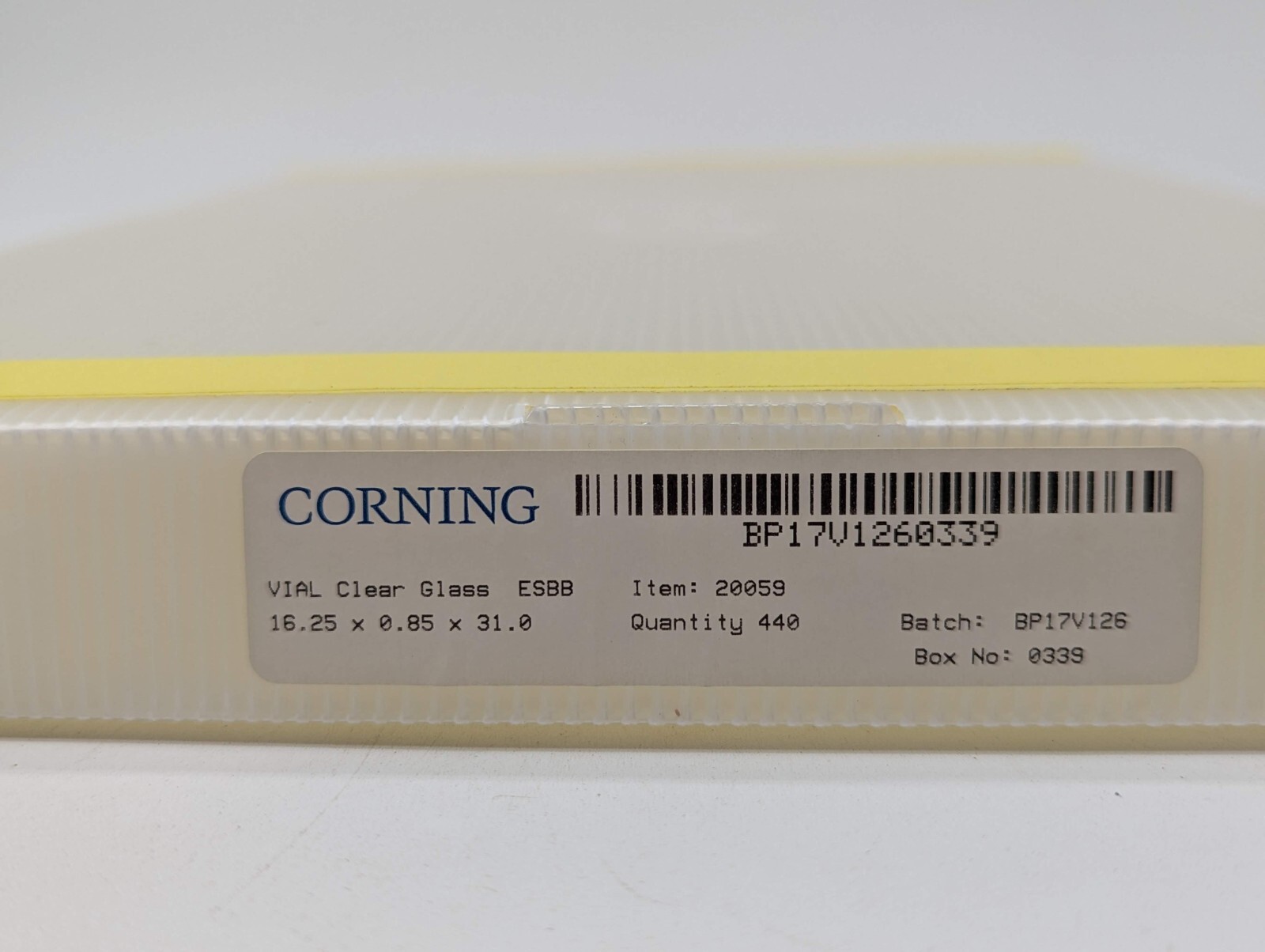 Corning Vial Clear Glass ESBB 16.25 x 0.85 x 31.0 Item 20059 1 Tray
