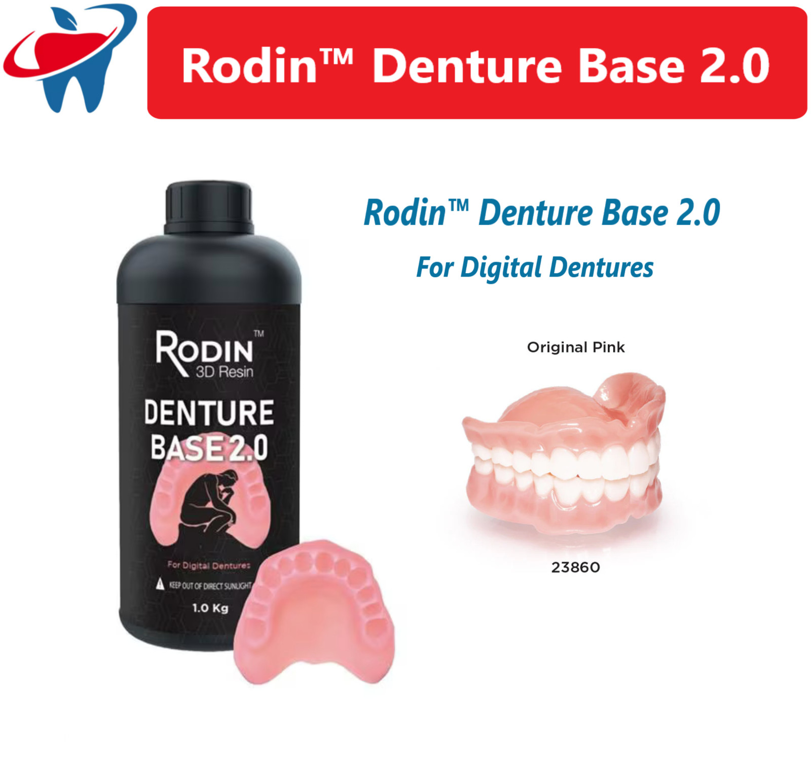 Dental Rodin™ Denture Base 2.0 Original Pink 3D Printer Resins Class II, 23860