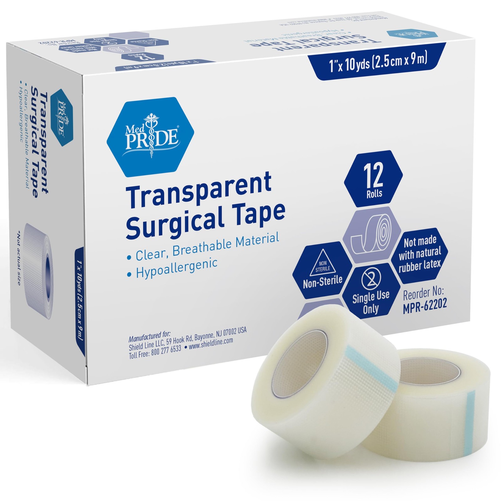 MED PRIDE Hypoallergenic Adhesive Surgical 1″ X 10 yds, Clear,Transparent